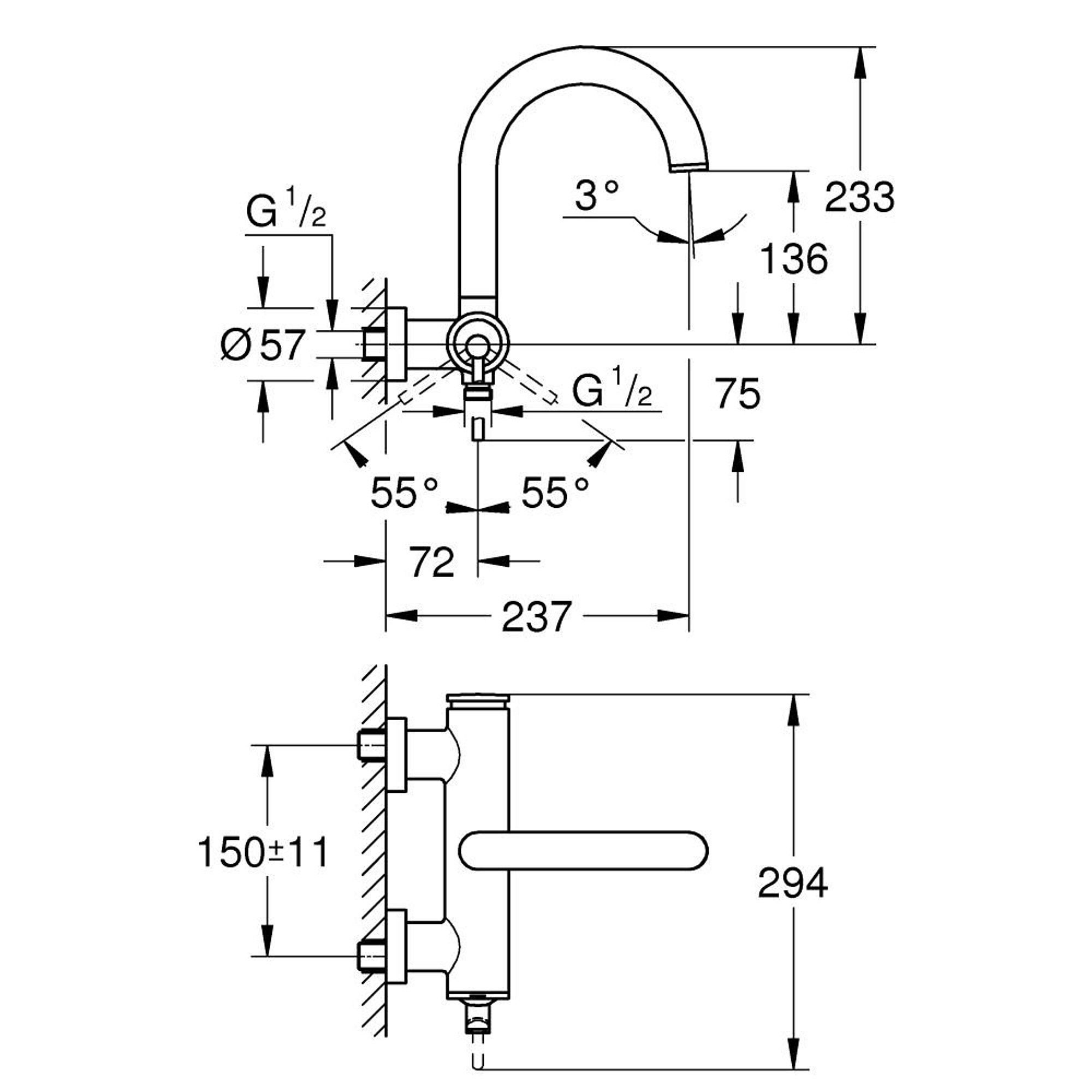 Grohe Atrio Banyo Bataryası Fırçalı Sert Grafit 24367AL0
