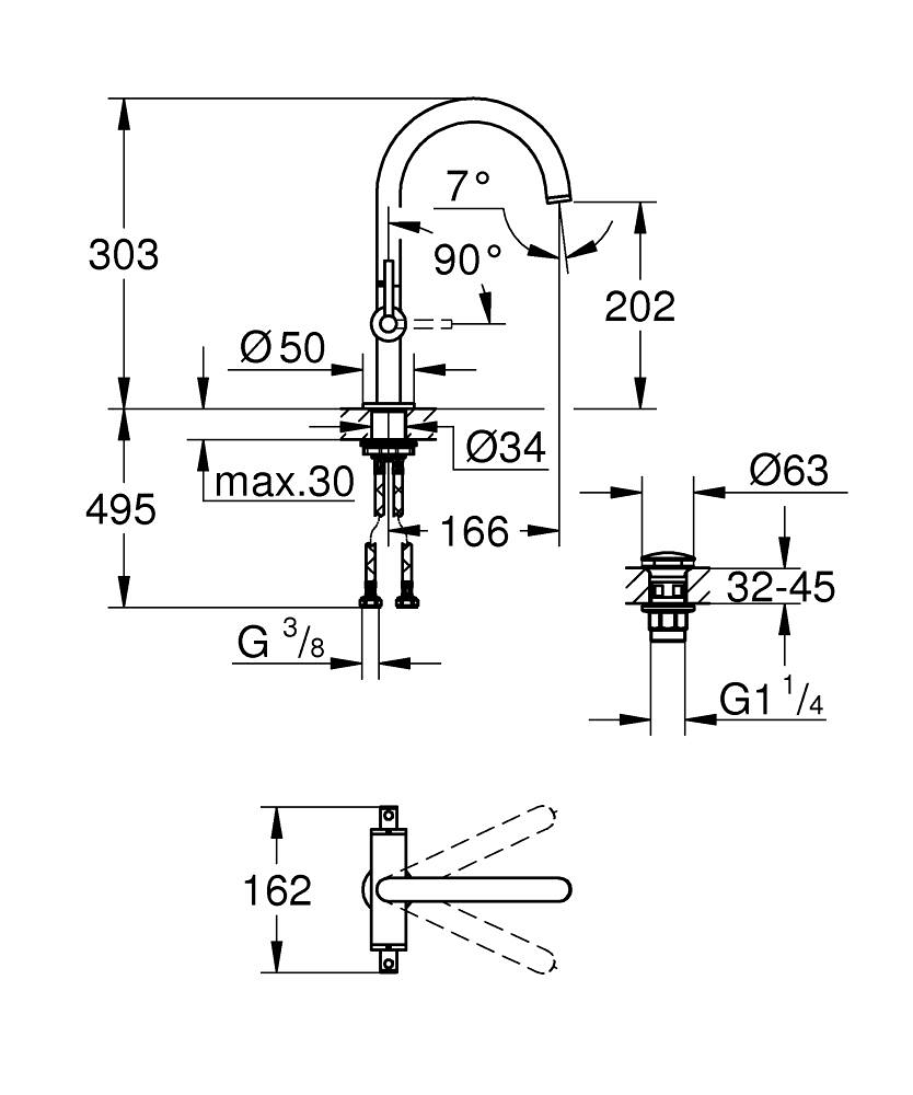 Grohe Atrio Çanak Lavabo Bataryası (L-Boy) Krom 21145000