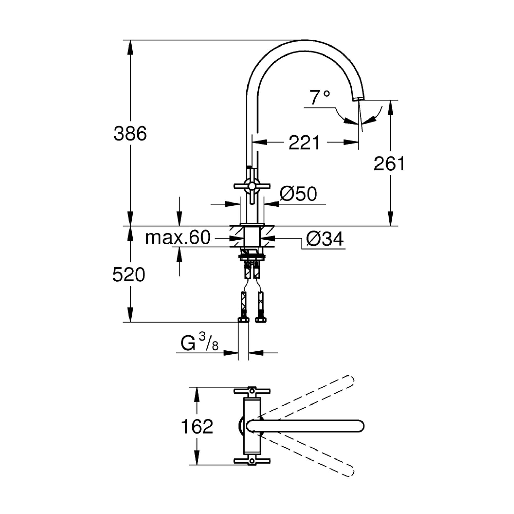 Grohe Atrio Çift Volanlı Mutfak Bataryası L Boy Paslanmaz Çelik 30609DC0