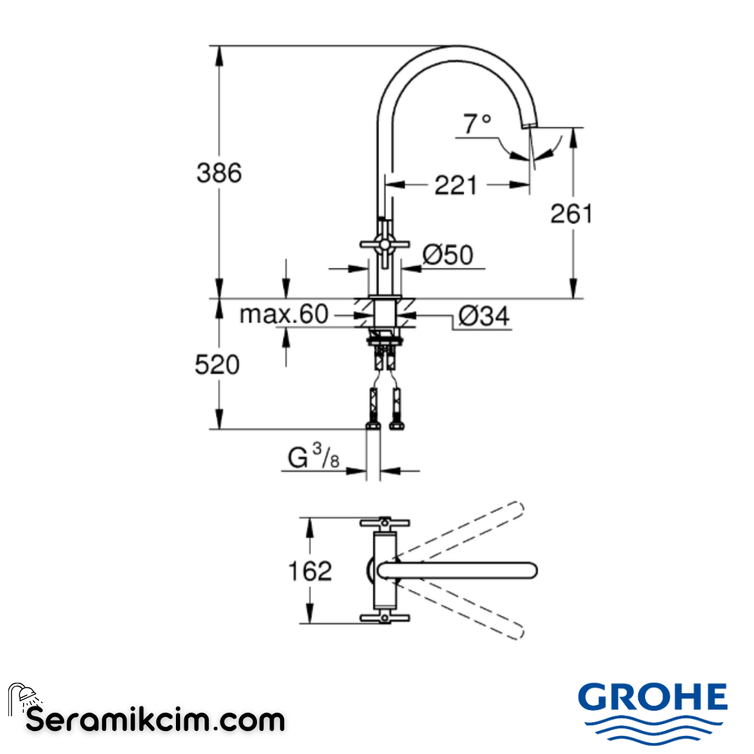 Grohe Atrio Kuğu Borulu Eviye Bataryası Krom 30609000