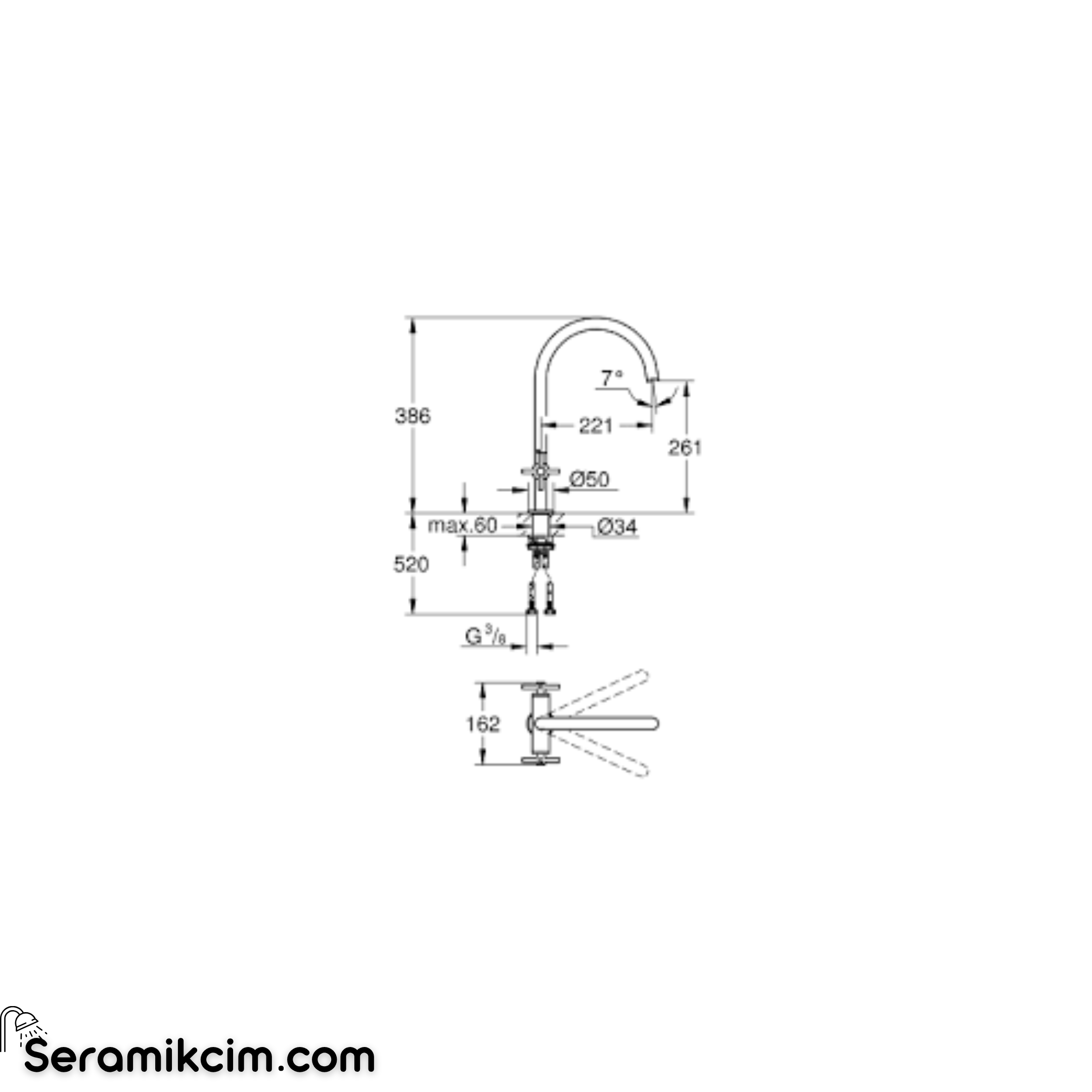 Grohe Atrio Kuğu Borulu Eviye Bataryası, Fırçalı Sert Grafit 30609AL0
