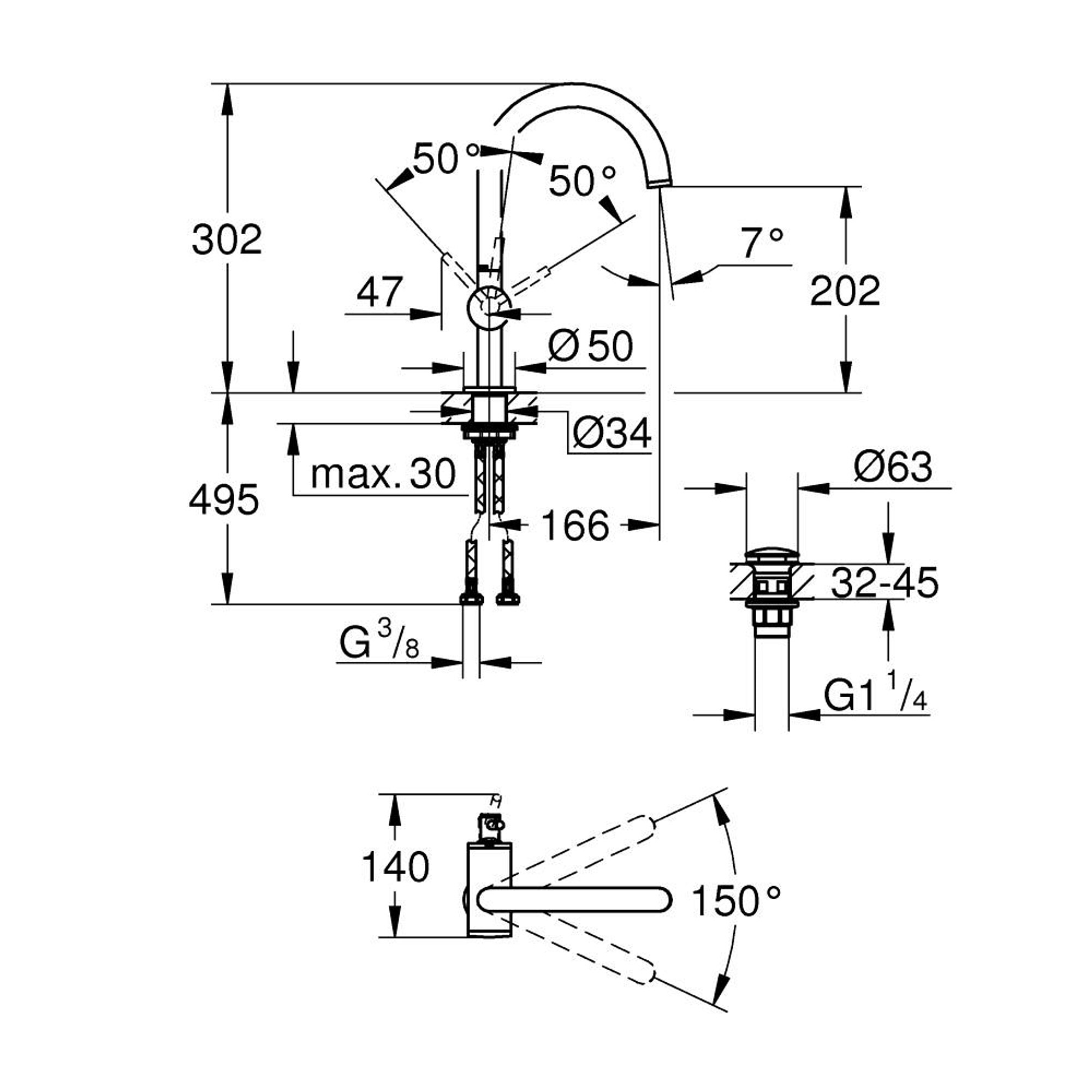 Grohe Atrio Lavabo Bataryası L Boy Krom 24362000