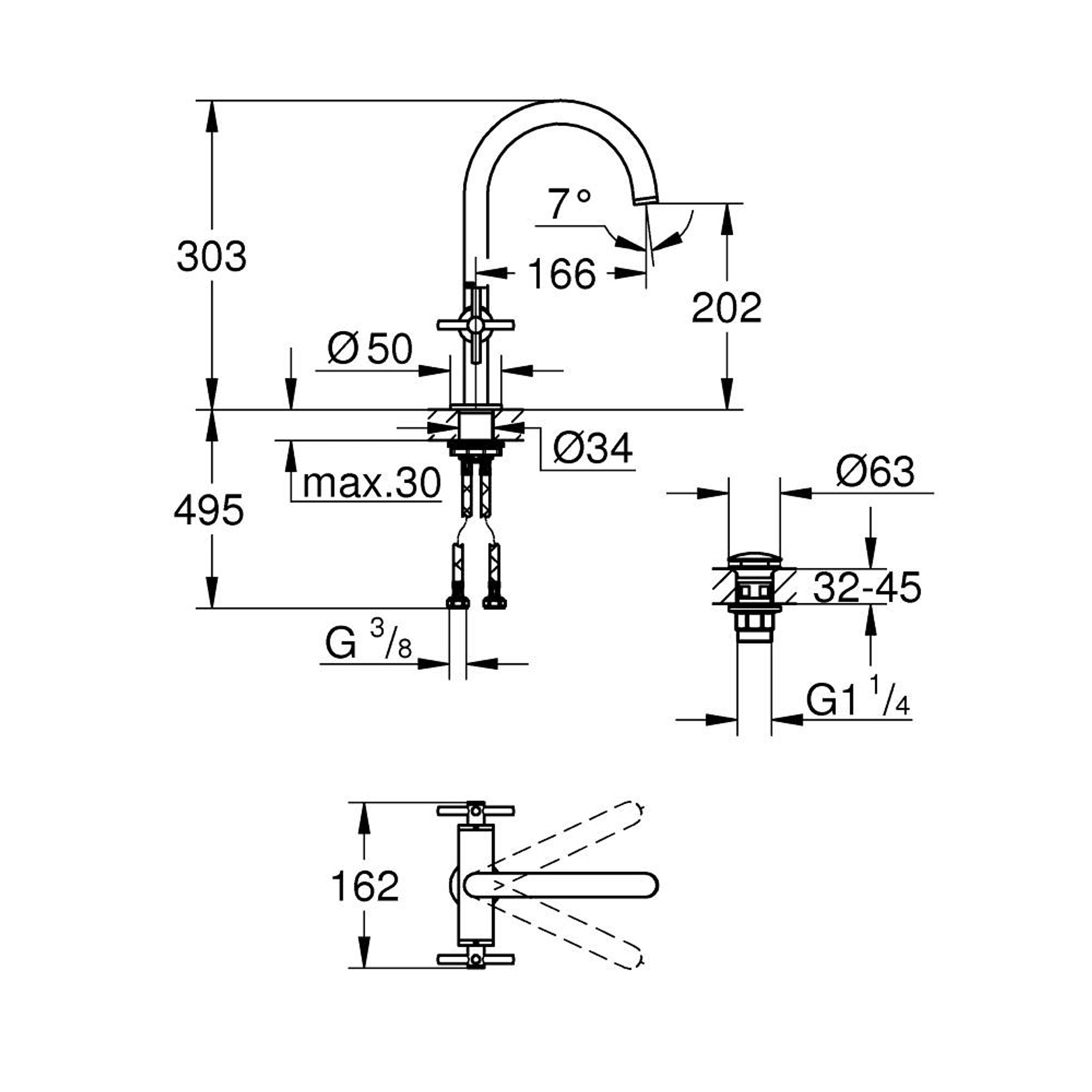 Grohe Atrio Lavabo Bataryası L Boy Saten Çelik (Satin Steel) 21144MS0