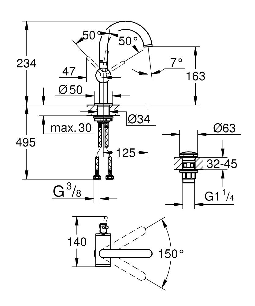 Grohe Atrio Lavabo Bataryası (M-Boy), Parlak Altın 24363GL0