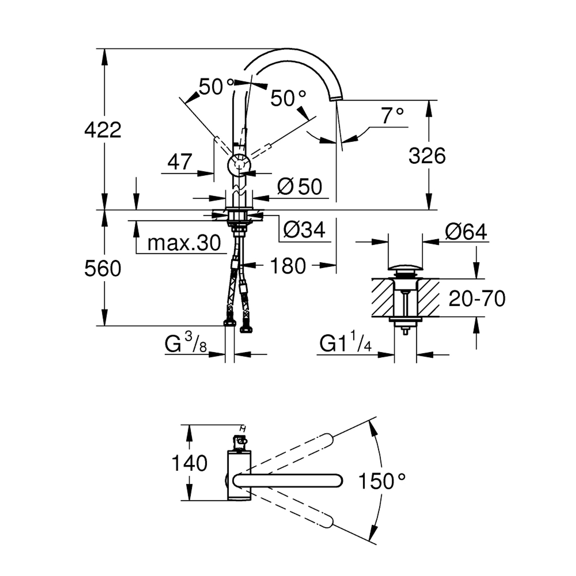 Grohe Atrio Lavabo Bataryası XL Boy Paslanmaz Çelik 24365DC0