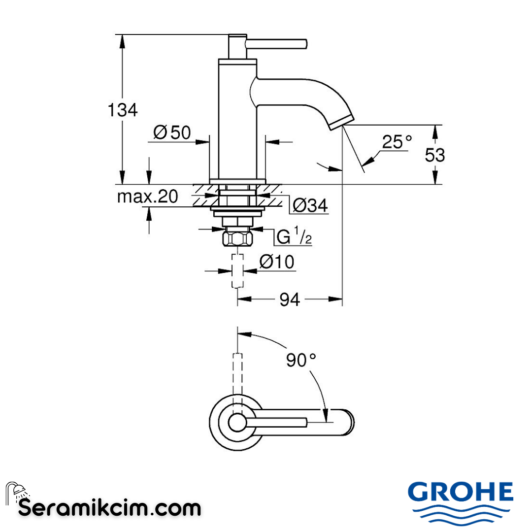 Grohe Atrio Lavabo Bataryası XS-Boy Krom 20658000