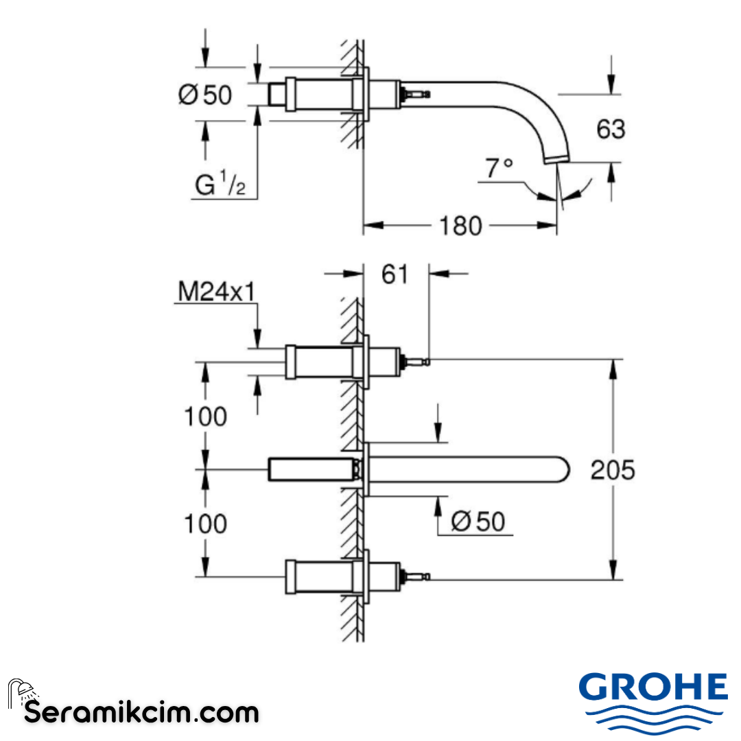 Grohe Atrio Private Collection 3 Delikli Ankastre Lavabo Bataryası (Sıva Üstü Grubu) Parlak Bakır 20587DA0 - 20587DA0