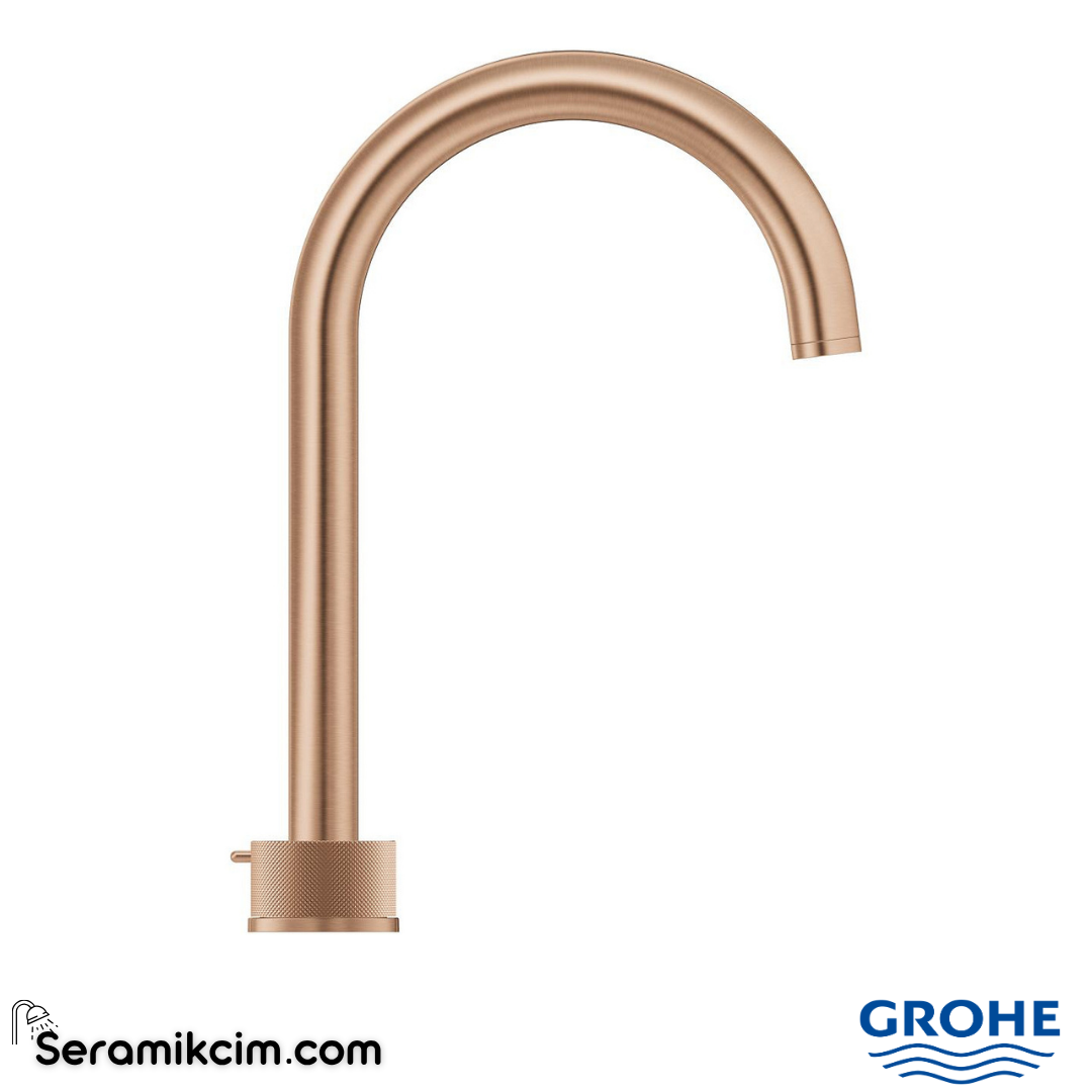 Grohe Atrio Private Collection 3 Delikli Ankastre Lavabo Bataryası, Sifon Kumandalı (L-Boy), Fırçalı Bakır 20595DL0