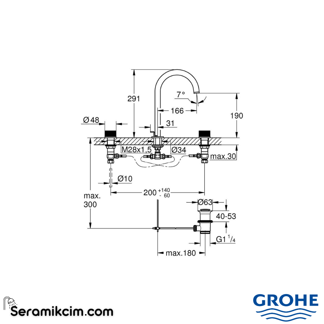 Grohe Atrio Private Collection 3 Delikli Ankastre Lavabo Bataryası, Sifon Kumandalı (L-Boy), Parlak Altın 20595GL0 - 20595GL0