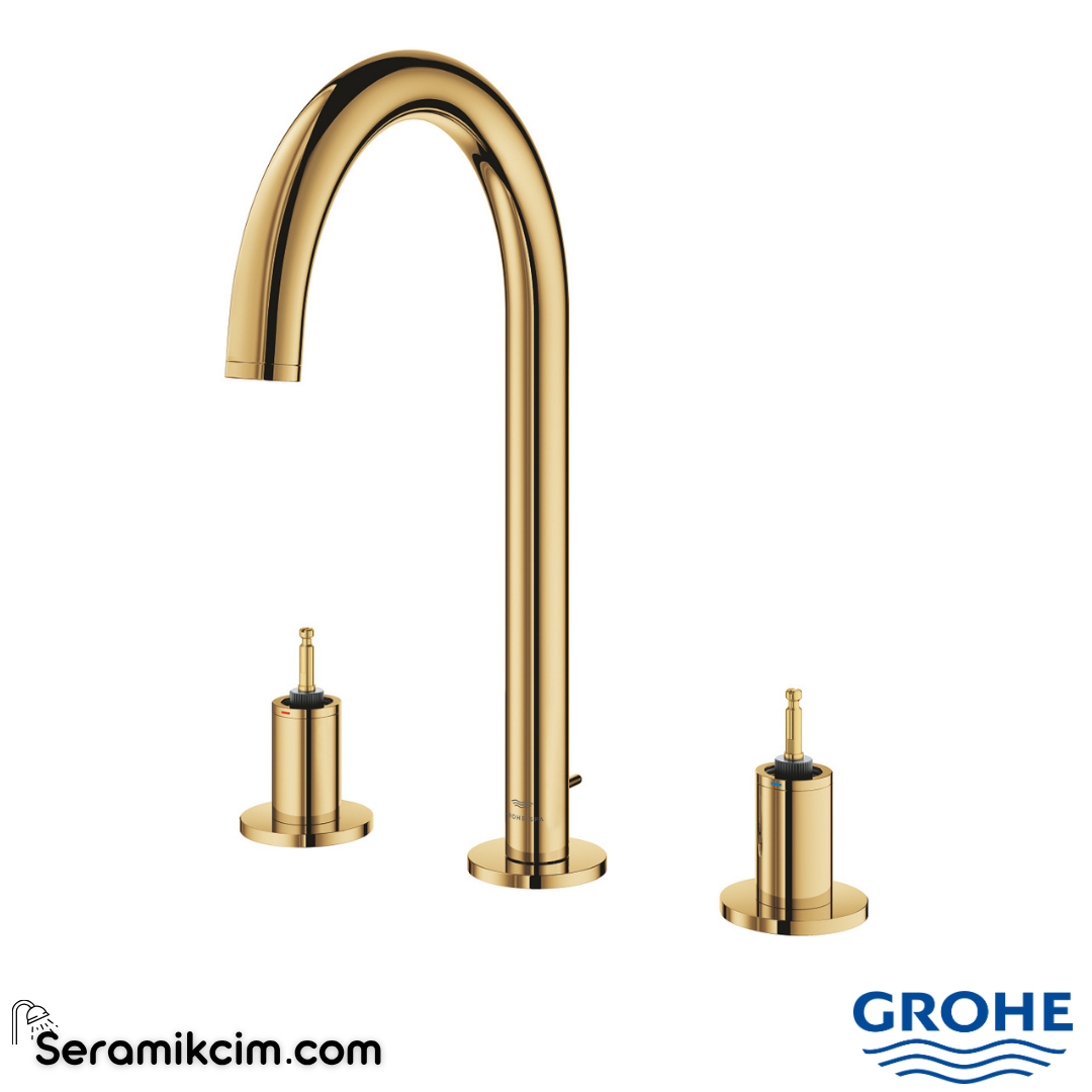 Grohe Atrio Private Collection 3 Delikli Ankastre Sifon Kumandalı Lavabo Bataryası (L-Boy), Parlak Altın 20593GL0 - 20593GL0