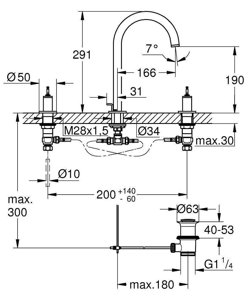 Grohe Atrio Private Collection 3 Delikli Ankastre Sifon Kumandalı Lavabo Bataryası (L-Boy), Fırçalı Altın 20593GN0