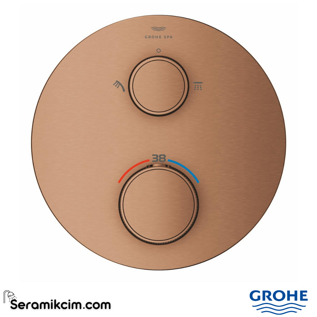 Grohe Atrio Private Collection Ankastre Termostatik Banyo Bataryası (2 Yollu, Sıva Üstü Grubu), Fırçalı Bakır 24396DL0