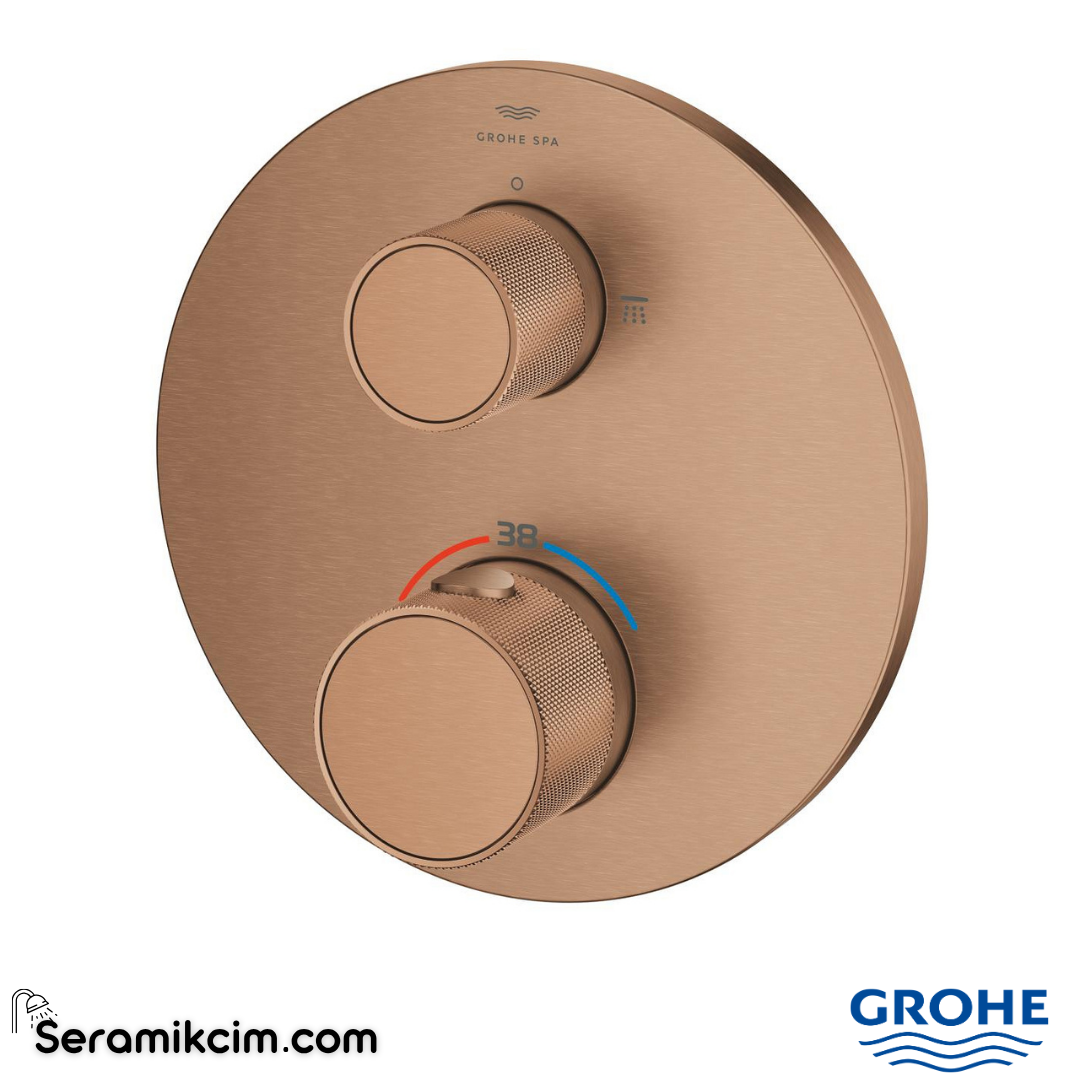 Grohe Atrio Private Collection Ankastre Termostatik Banyo Bataryası (2 Yollu, Sıva Üstü Grubu), Fırçalı Bakır 24396DL0