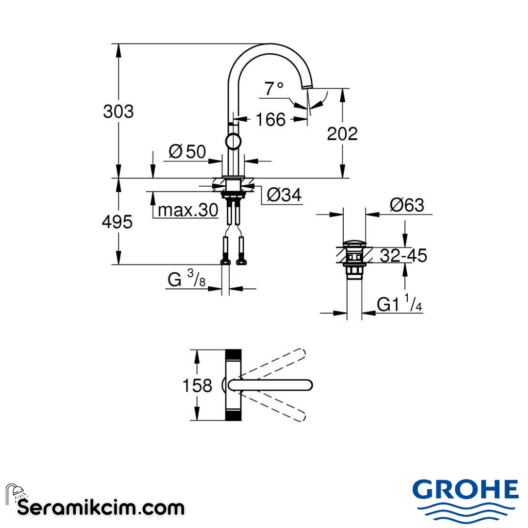 Grohe Atrio Private Collection Yüksek Lavabo Bataryası, (L-Boy) Fırçalı Sert Grafit 21138AL0 - 21138AL0