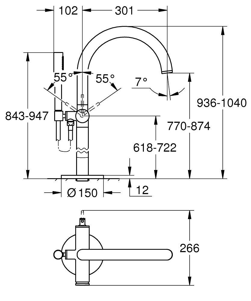 Grohe Atrio Tek Yerden Küvet Bataryası (Sıva Üstü Grubu), Fırçalı Bakır 24368DL0