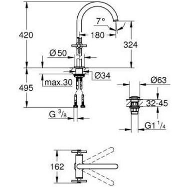 Grohe Atrio Tezgah Üstü Lavabo Bataryası, Sifon Kumandalı, Altın - 21149GL0