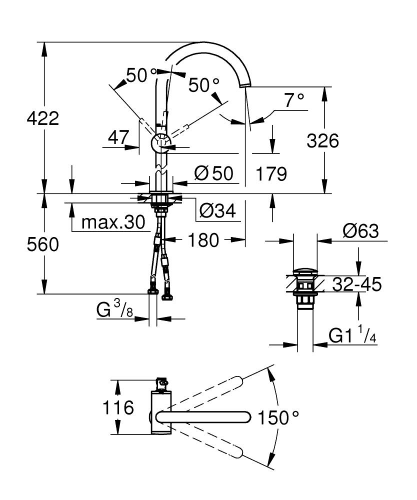 Grohe Atrio Tezgah Üstü Lavabo Bataryası, Fırçalı Altın 24365GN0