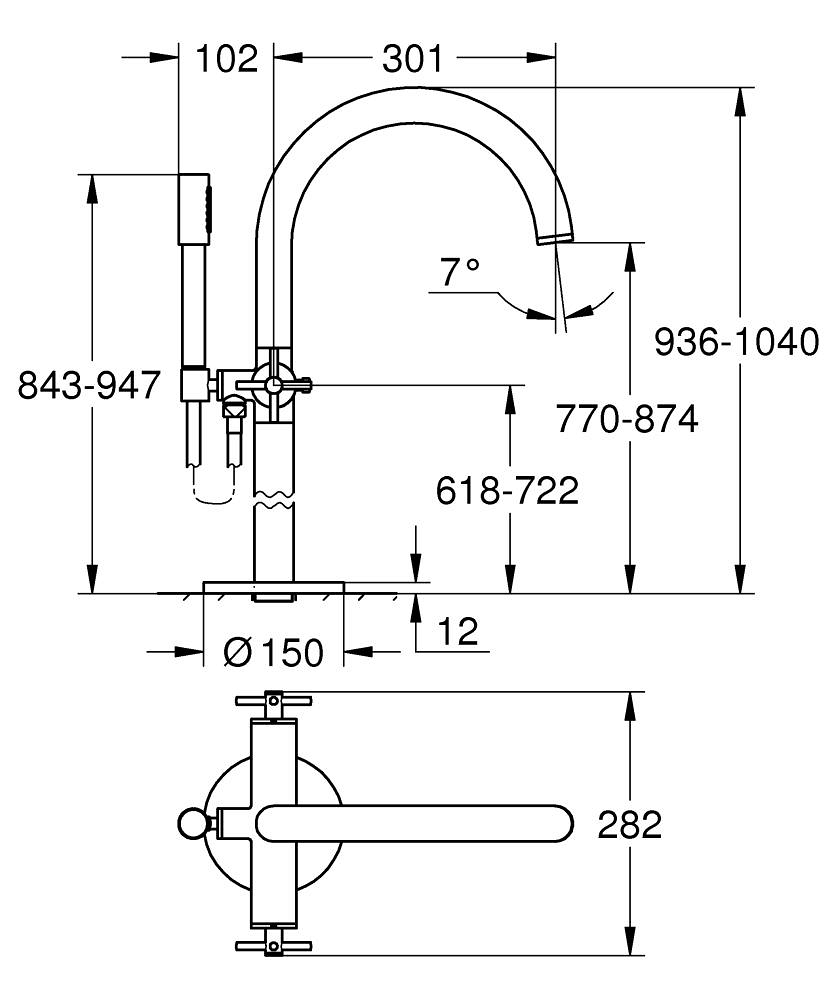 Grohe Atrio Yerden Küvet Bataryası (Sıva Üstü Grubu), Fırçalı Altın 25272GN0