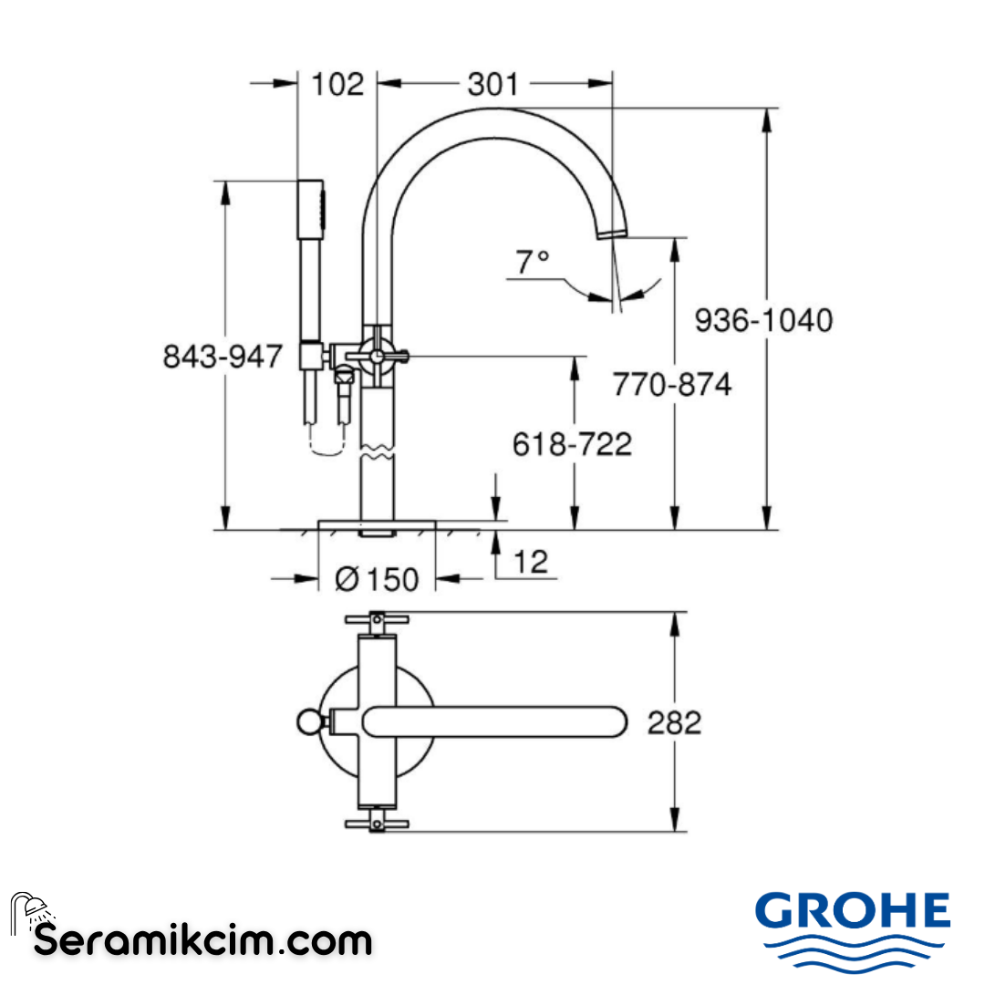 Grohe Atrio Yerden Küvet Bataryası (Sıva Üstü Grubu), Parlak Bakır 25272DA0