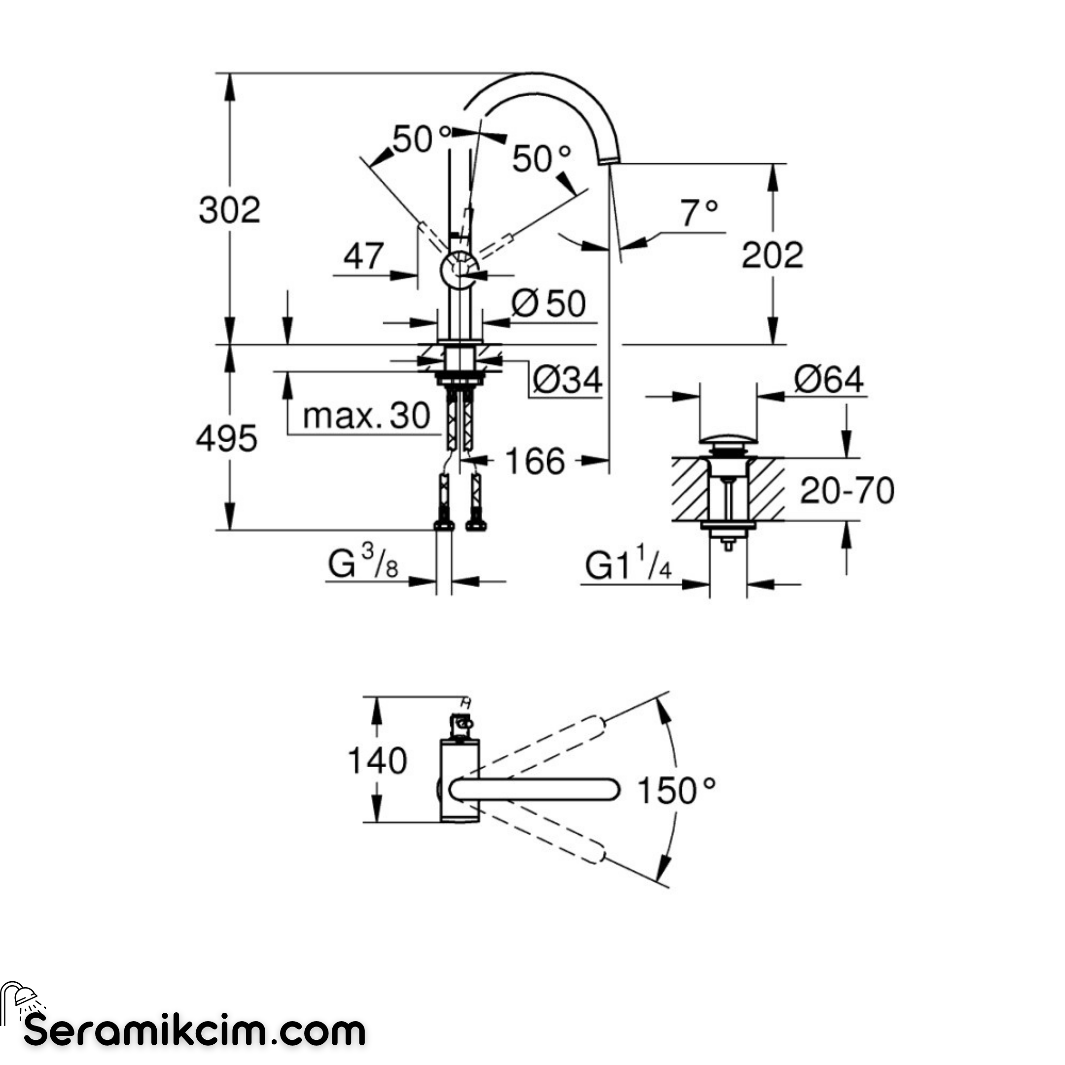 Grohe Atrio Yüksek Lavabo Bataryası (L-Boy), Fırçalı Sert Grafit 24362AL0