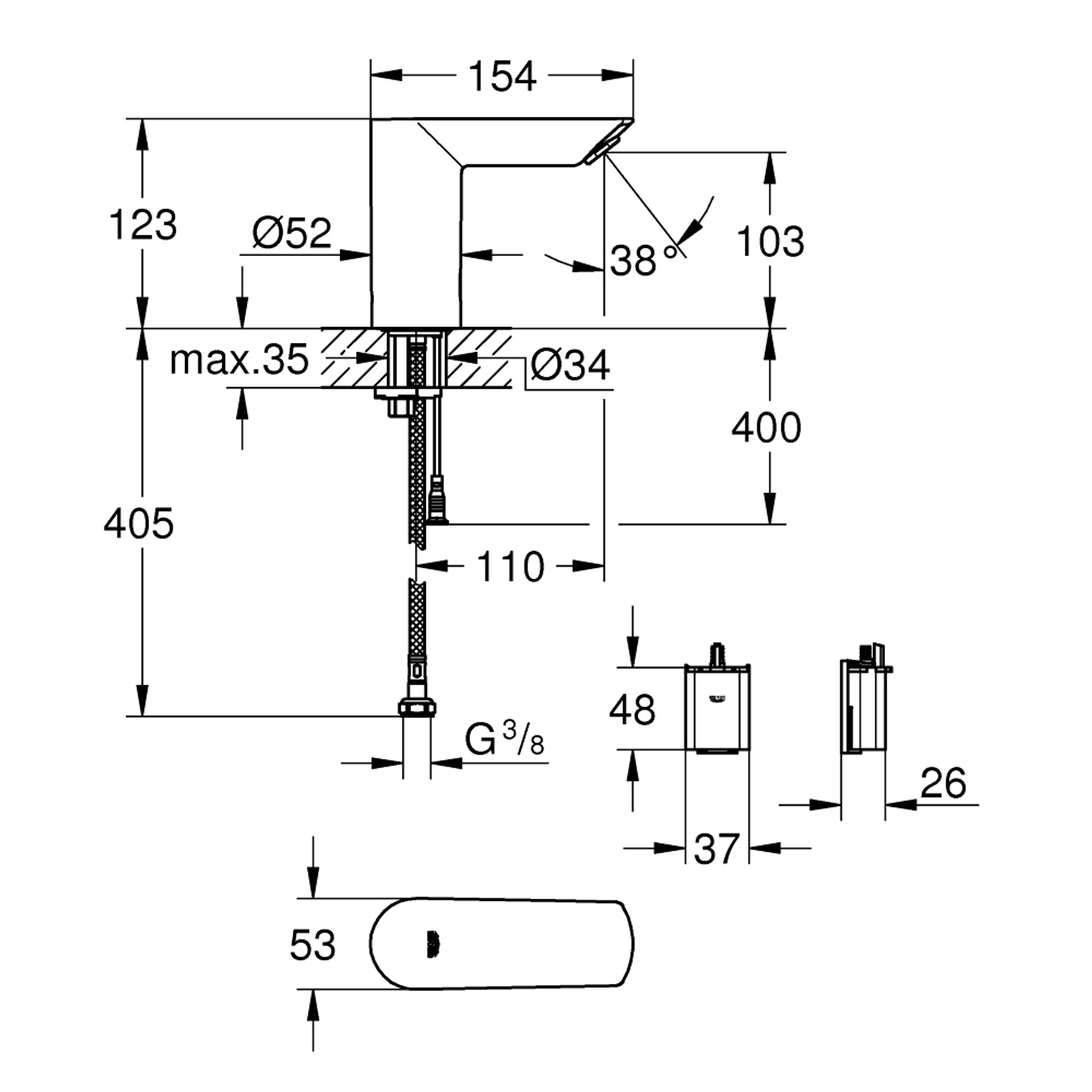 Grohe Bau Cosmopolitan E Fotoselli Lavabo Musluğu Krom 36452000