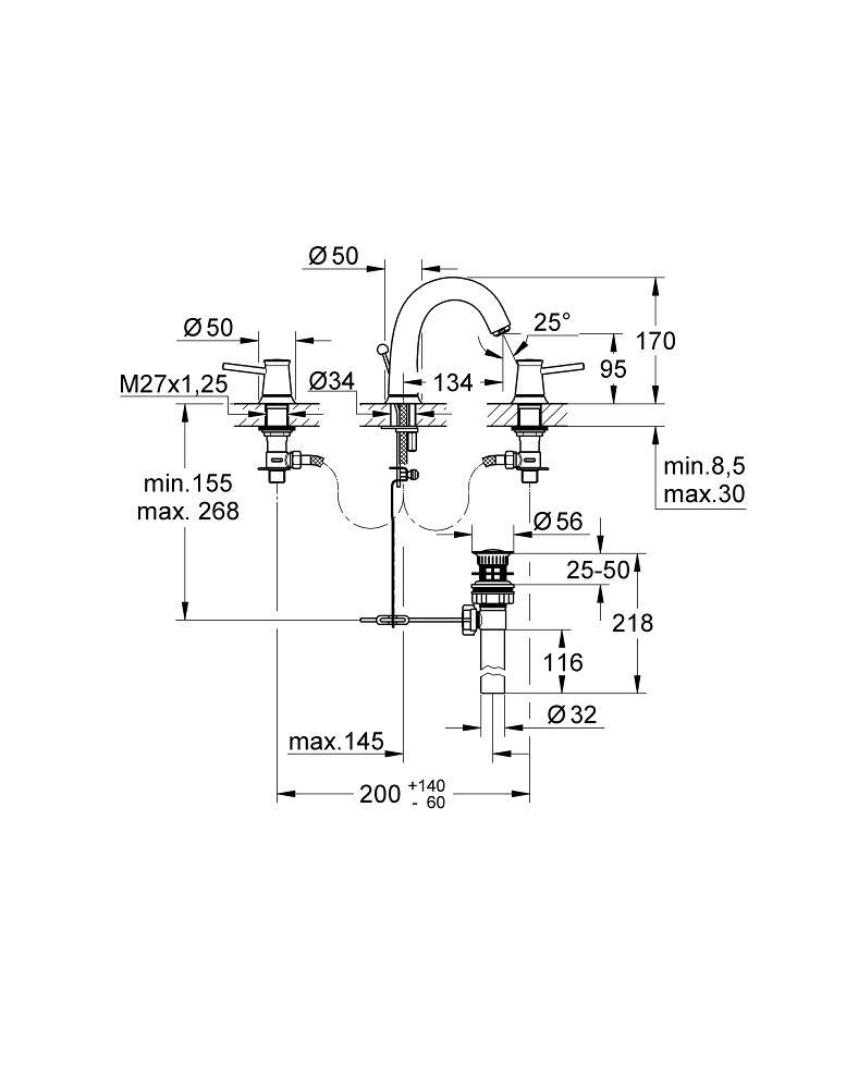 Grohe BauClassic 3 delikli lavabo bataryası 20470000