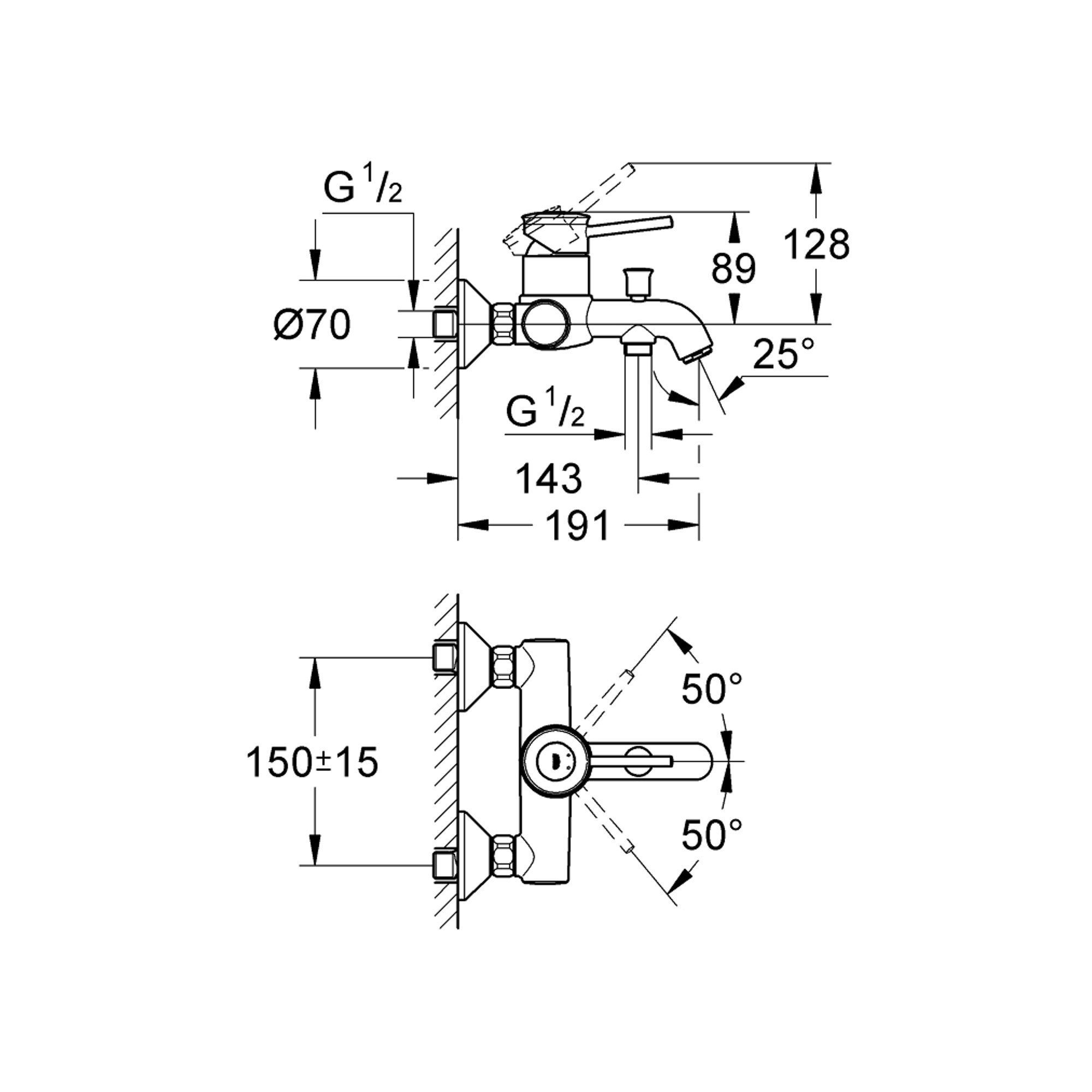 Grohe BauClassic Banyo Bataryası Krom 32865000