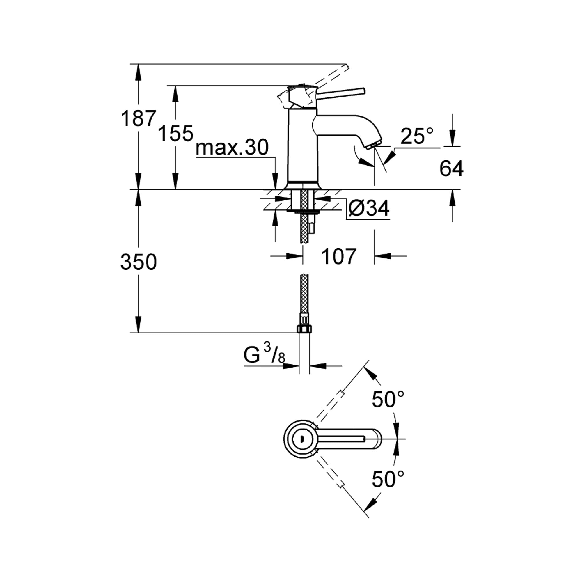 Grohe BauClassic Lavabo Bataryası Krom 23162000