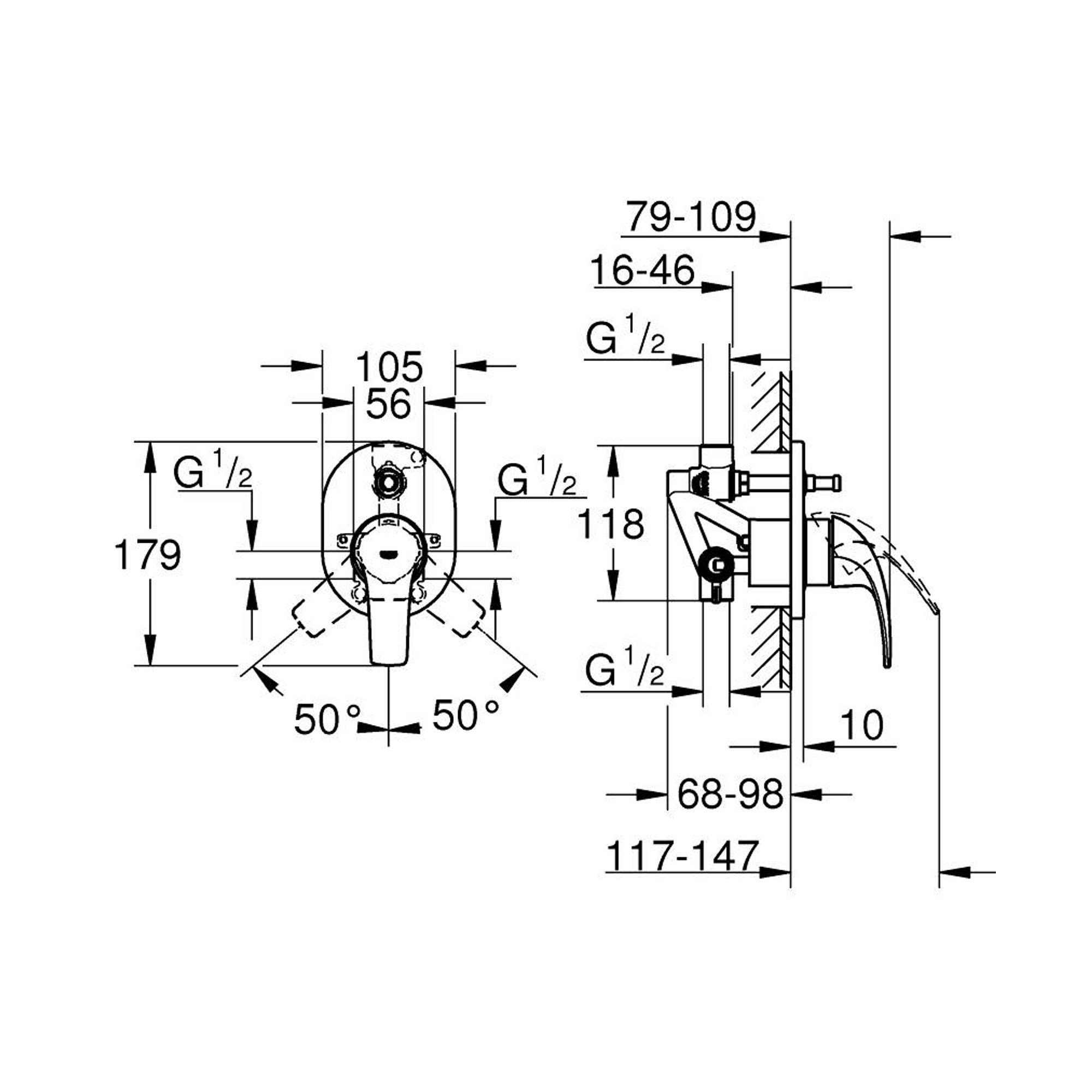 Grohe BauCurve Ankastre Banyo Bataryası 2 Yollu Krom 29043000