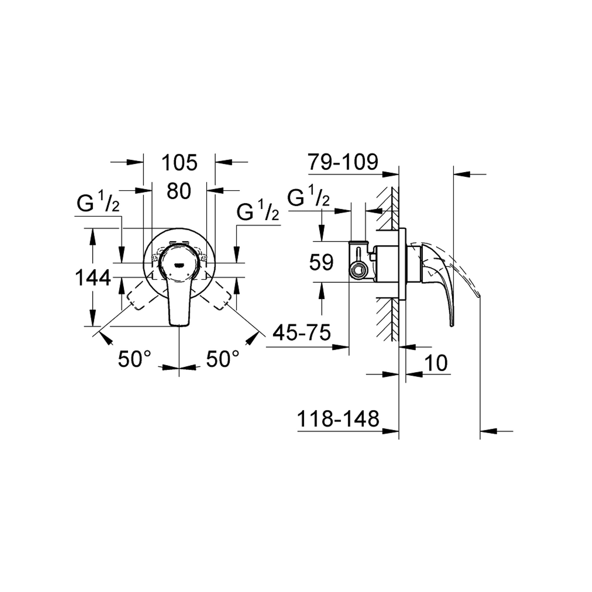 Grohe BauCurve Ankastre Duş Bataryası Krom 29044000