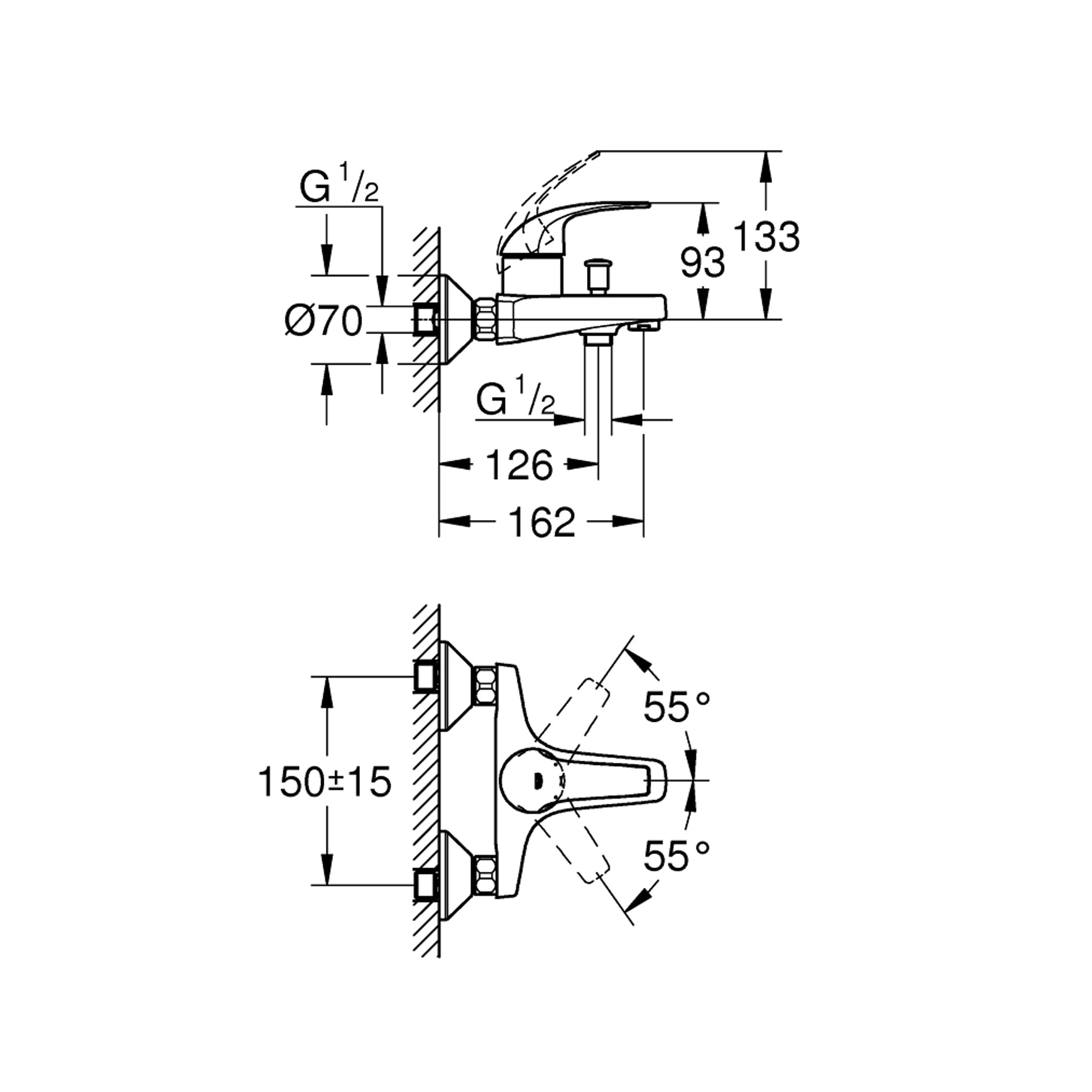 Grohe BauCurve Banyo Bataryası Krom 23599000