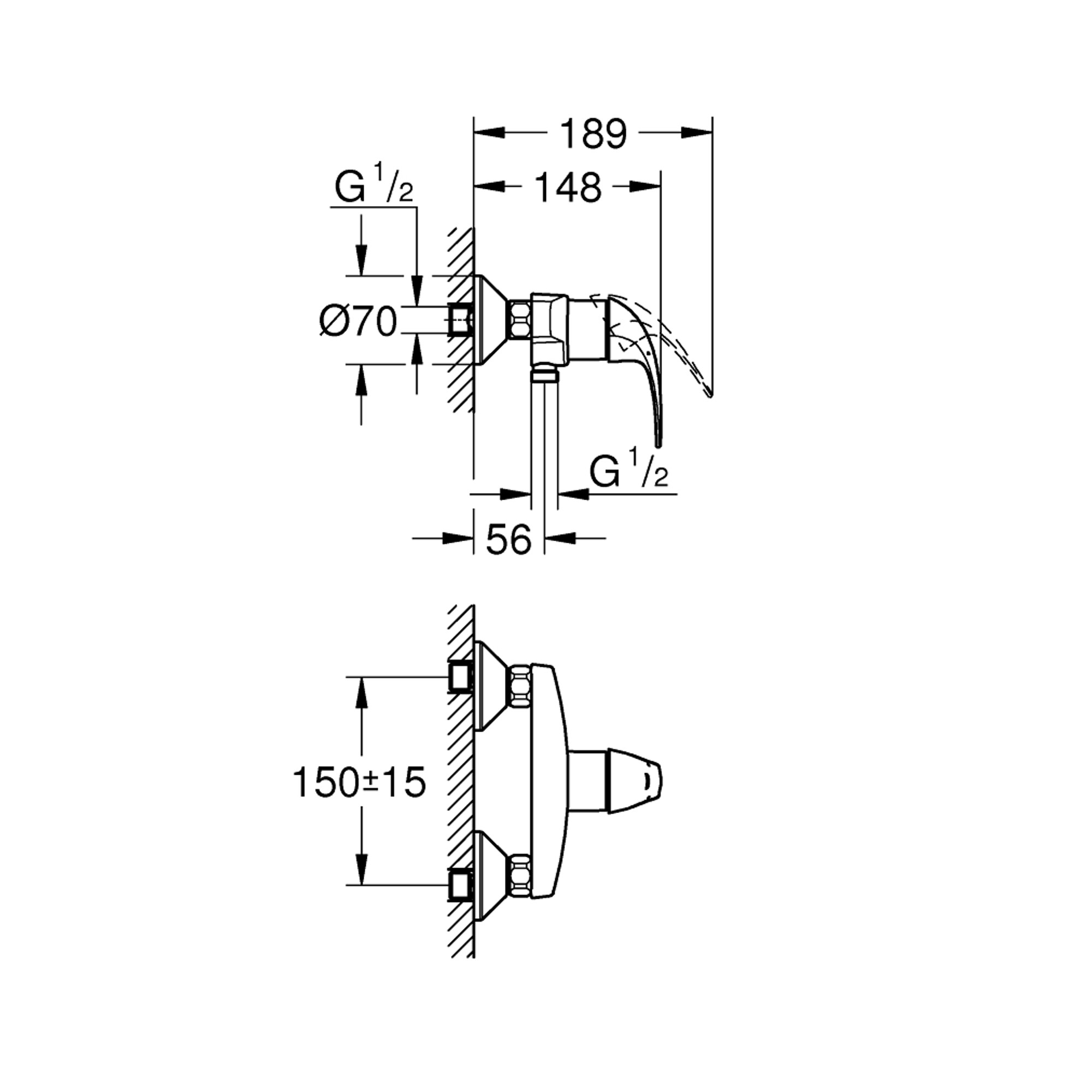 Grohe BauCurve Duş Bataryası Krom 23631000