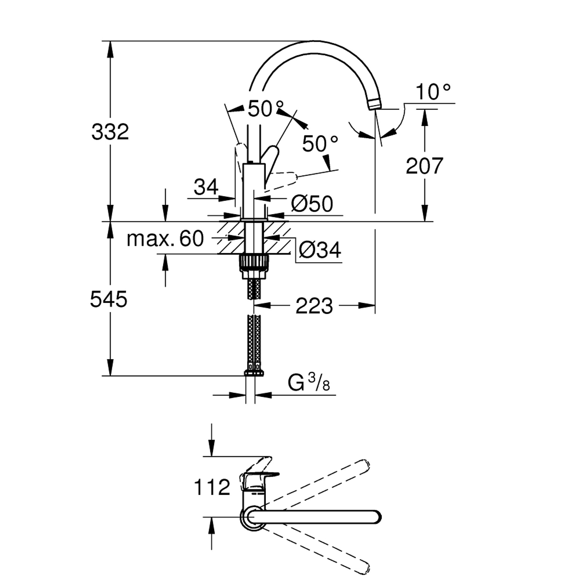 Grohe BauCurve Mutfak Bataryası Krom 31536001