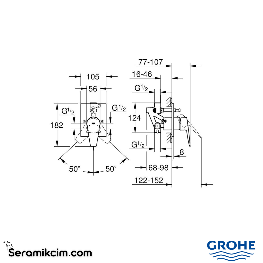 Grohe BauEdge Ankastre Banyo Bataryası Krom 29353001
