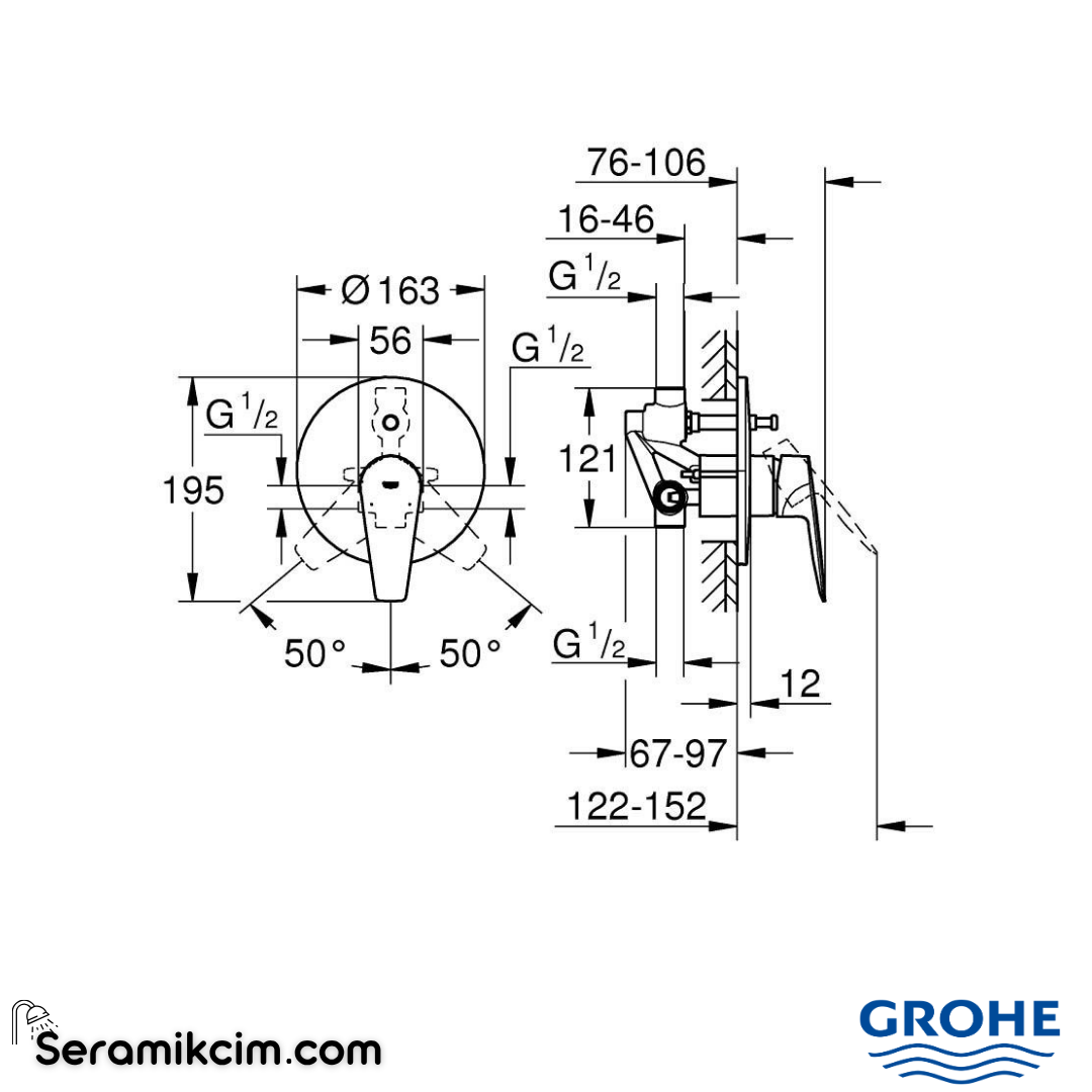 Grohe BauEdge Ankastre Banyo Bataryası Krom 29079001