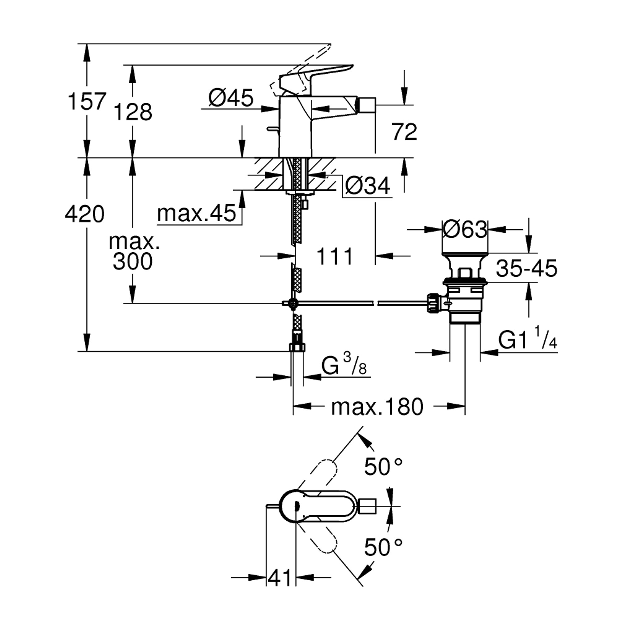 Grohe BauEdge Bide Bataryası Krom 23331000