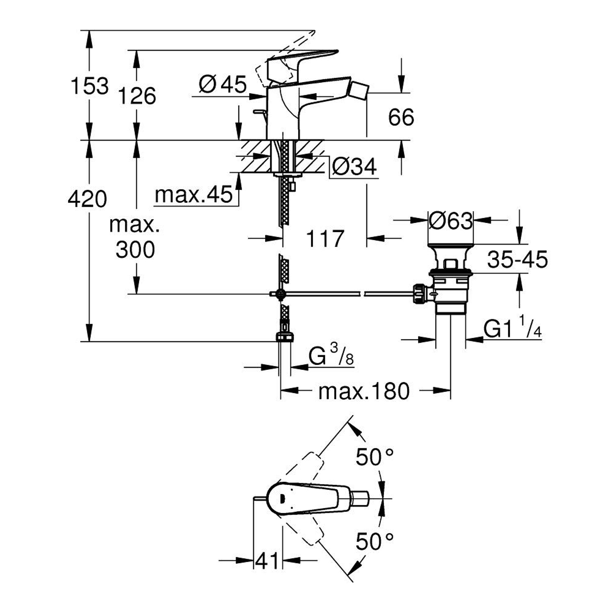 Grohe BauEdge Bide Bataryası Krom 23331001