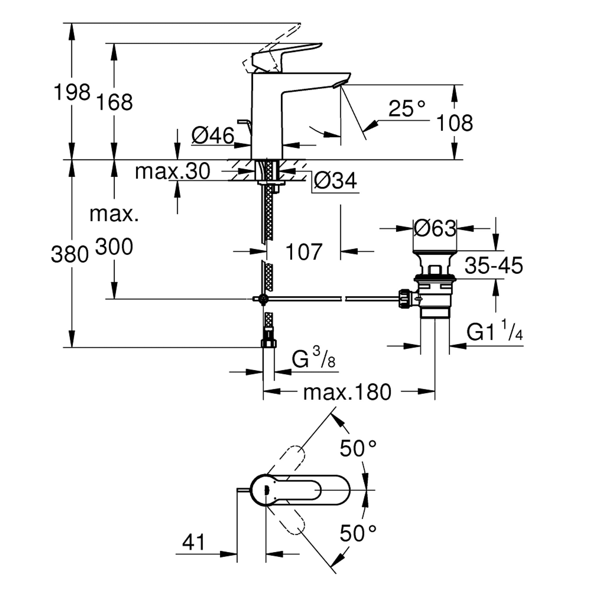 Grohe BauEdge Lavabo Bataryası M Boy Krom 23822000