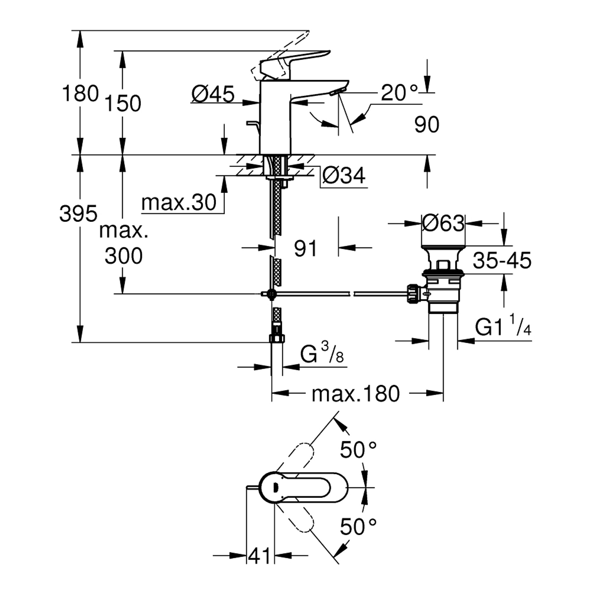 Grohe BauEdge Lavabo Bataryası S Boy Krom 23328000