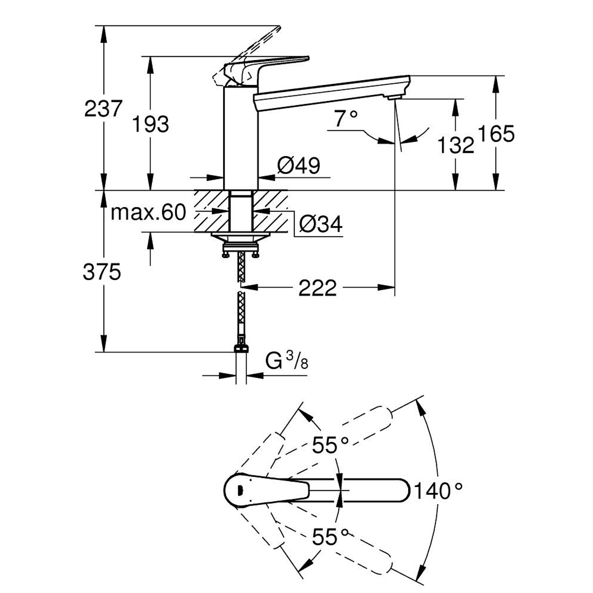 Grohe BauEdge Mutfak Bataryası Krom 31693000