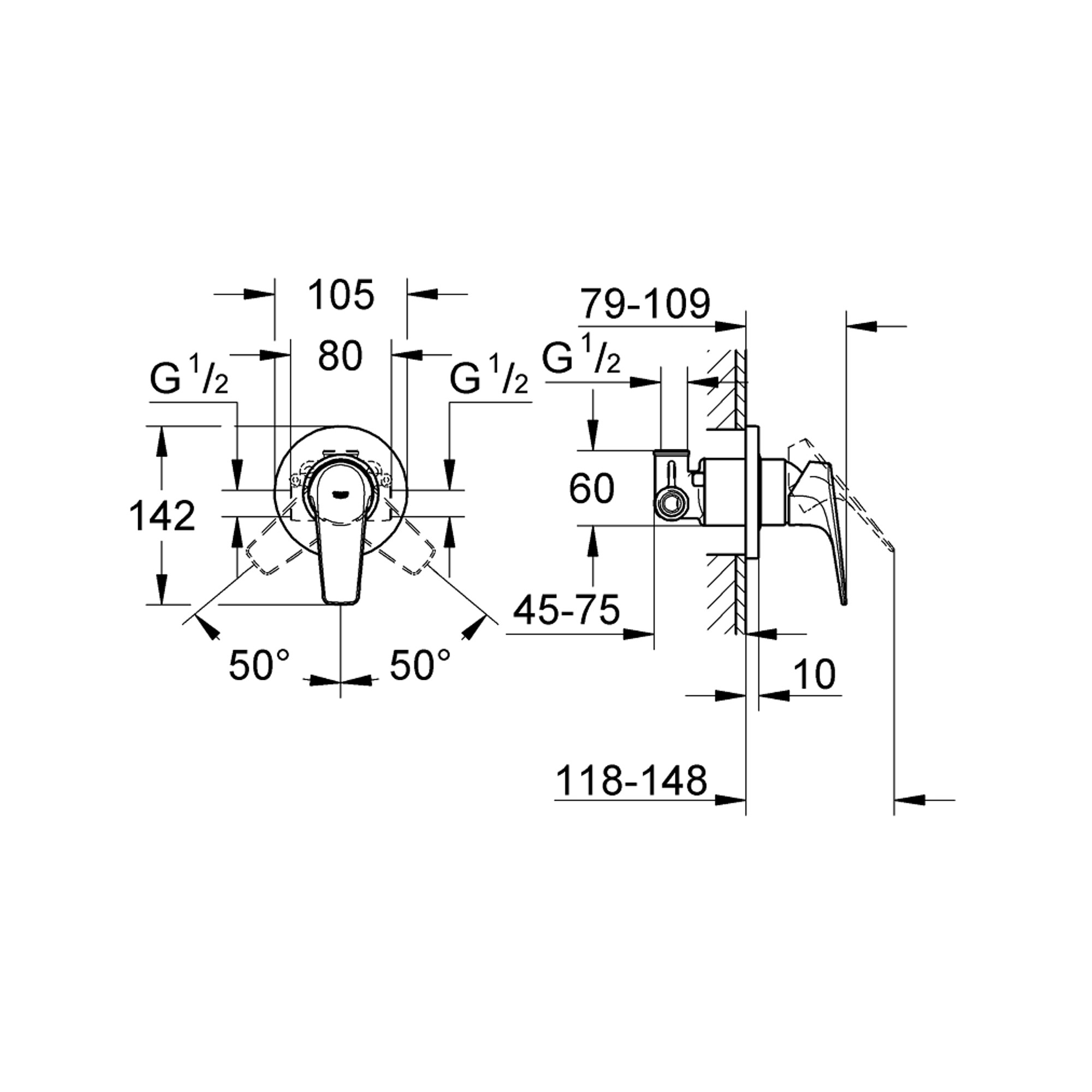Grohe BauFlow Ankastre Duş Bataryası Krom 29046000