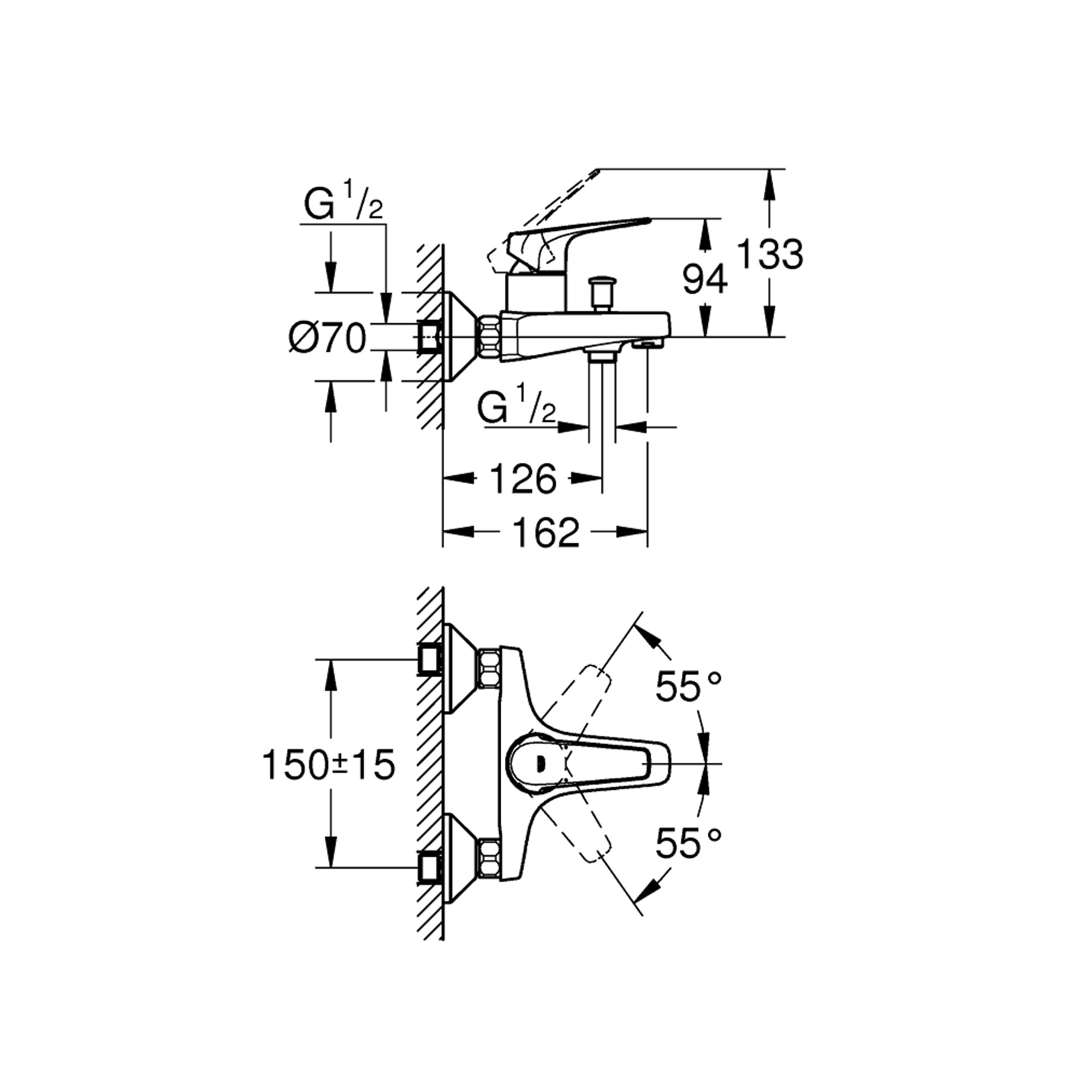 Grohe BauFlow Banyo Bataryası Krom 23601000