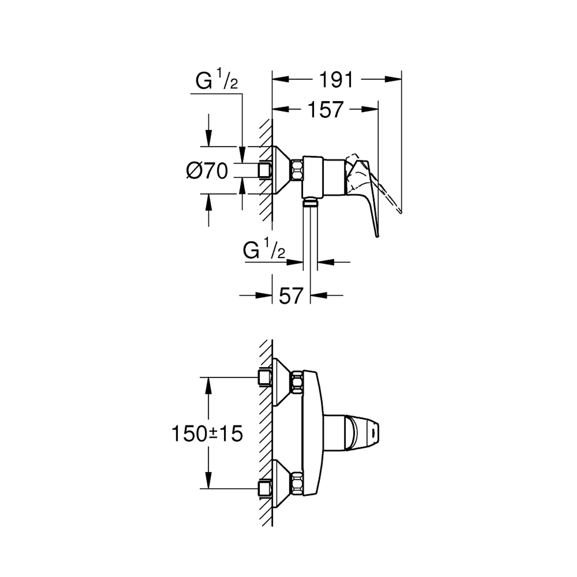 Grohe BauFlow Duş Bataryası Krom 23755000