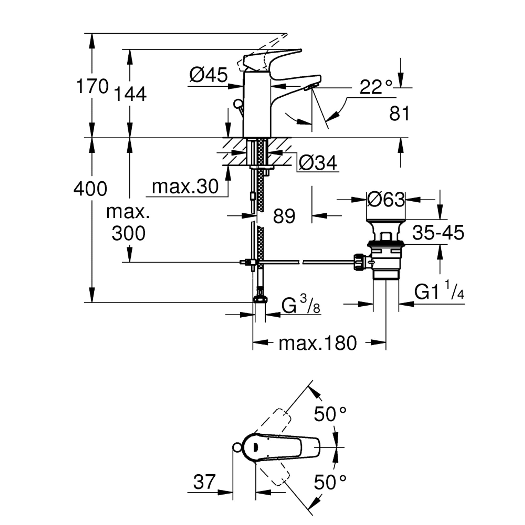 Grohe BauFlow Lavabo Bataryası S Boy Krom 23751000