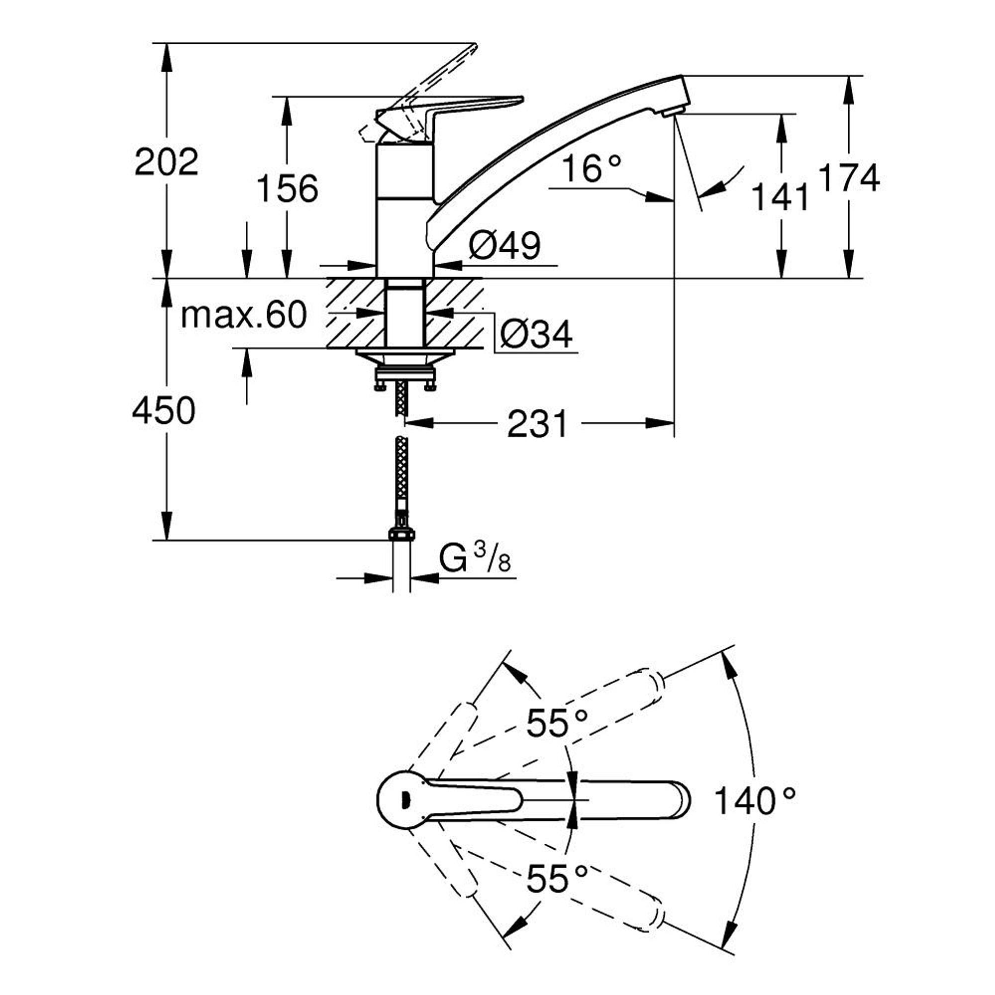 Grohe BauGo Mutfak Bataryası Krom 31680000