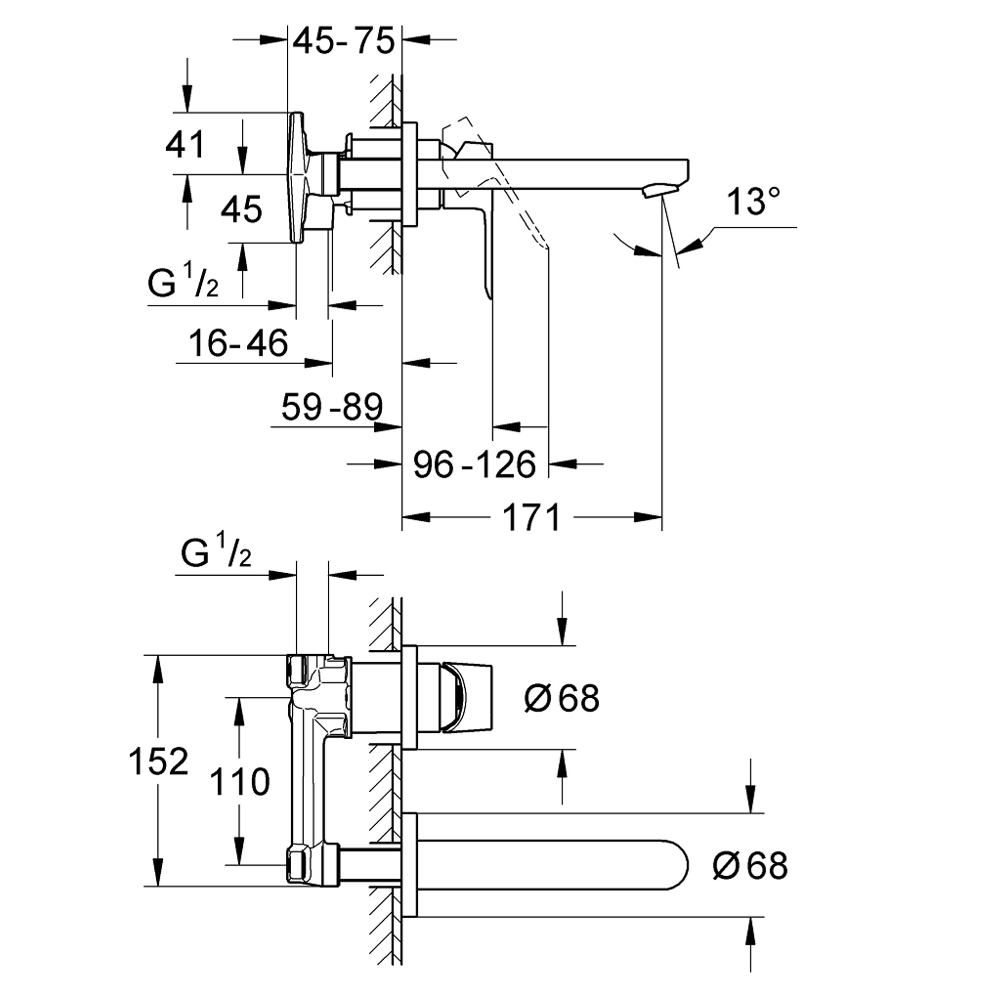 Grohe BauLoop 2 Delikli Ankastre Lavabo Bataryası (Sıva Üstü Grubu) Krom 20289000