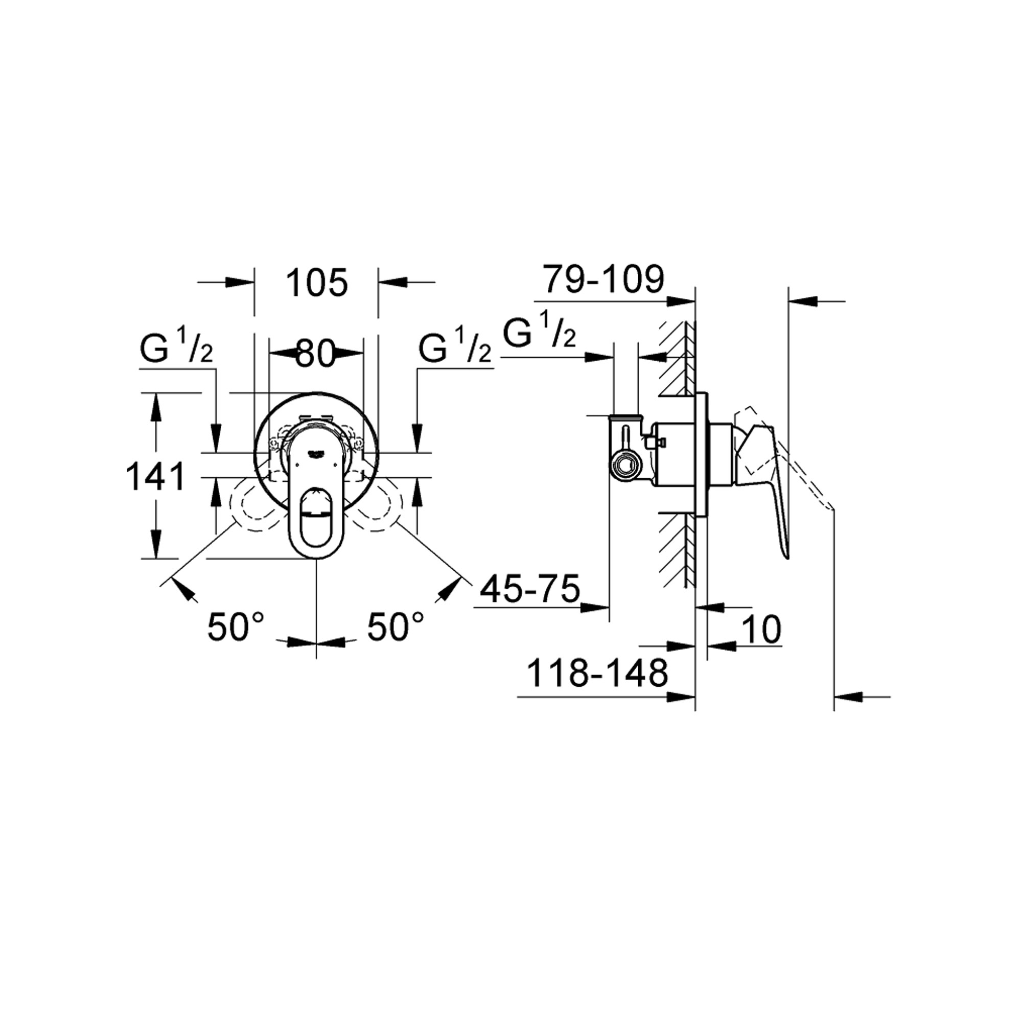 Grohe BauLoop Ankastre Duş Bataryası Krom 29042000