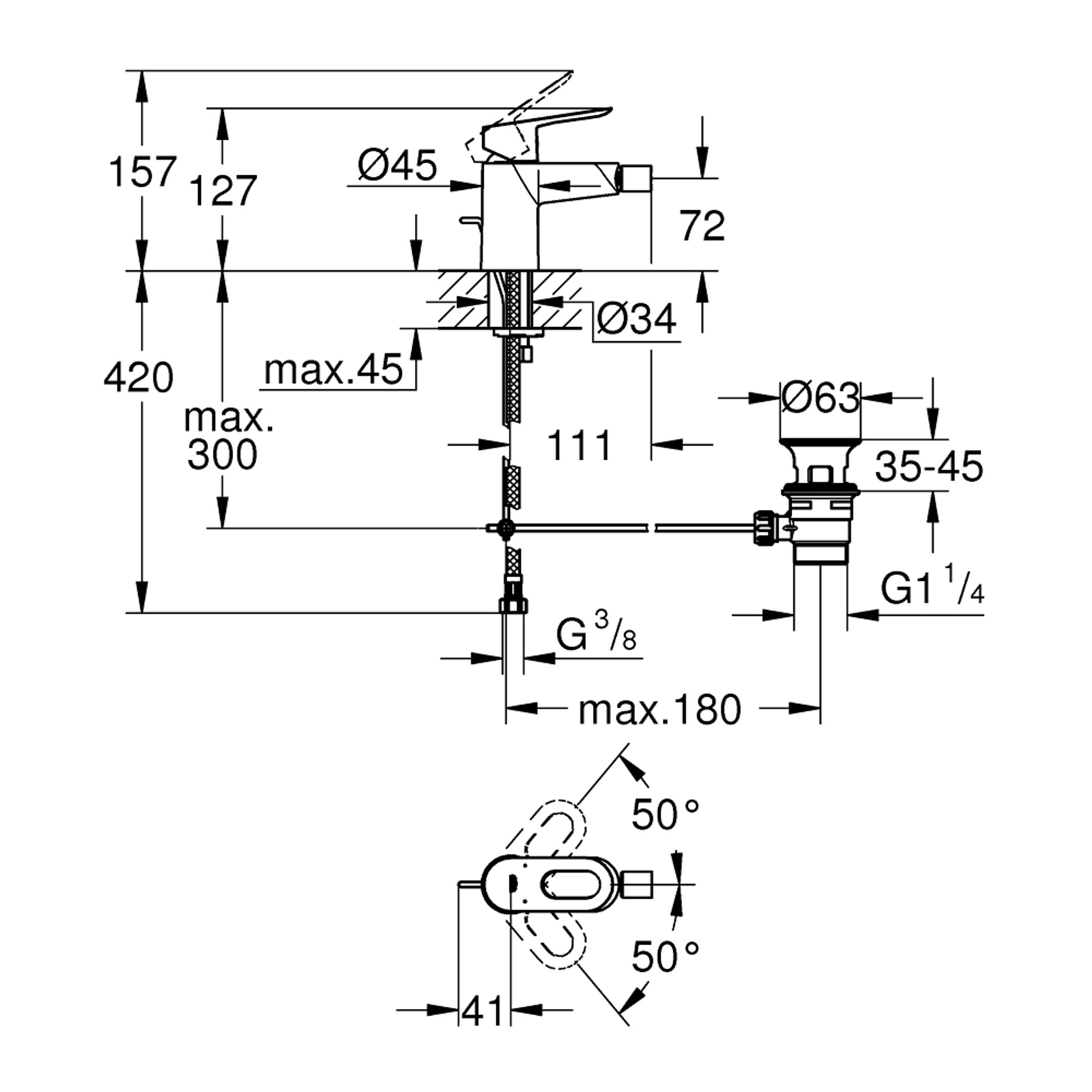 Grohe BauLoop Bide Bataryası Krom 23338000
