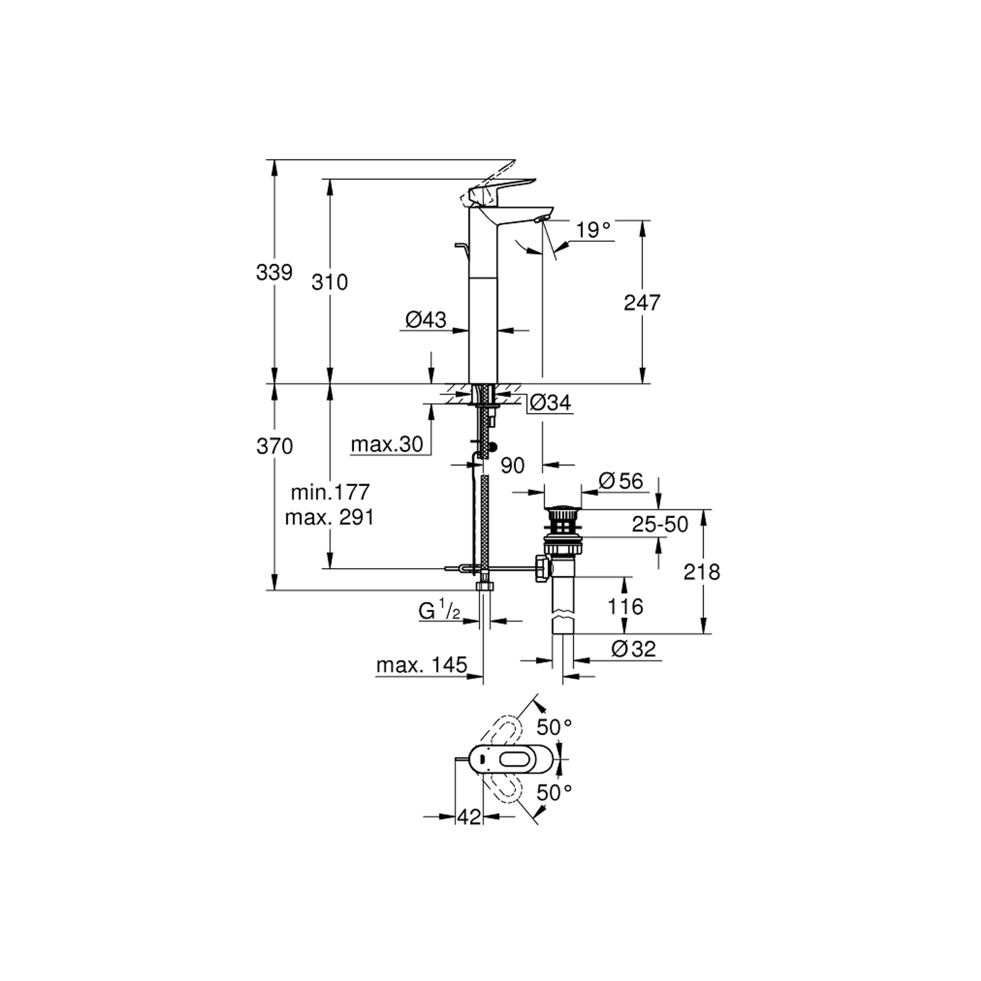 Grohe BauLoop Çanak Lavabo Bataryası Sifon Kumandalı Krom 32856000