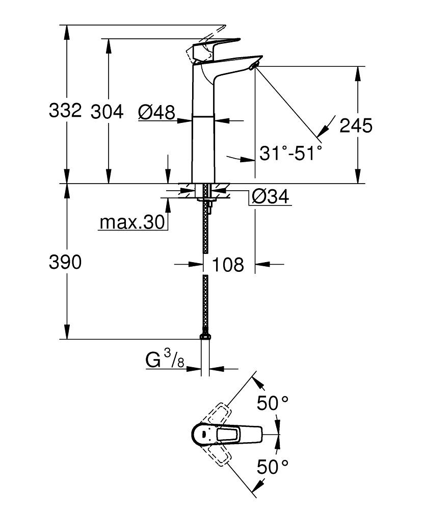 Grohe BauLoop Çanak Lavabo Bataryası (XL-Boy) Krom 23764001
